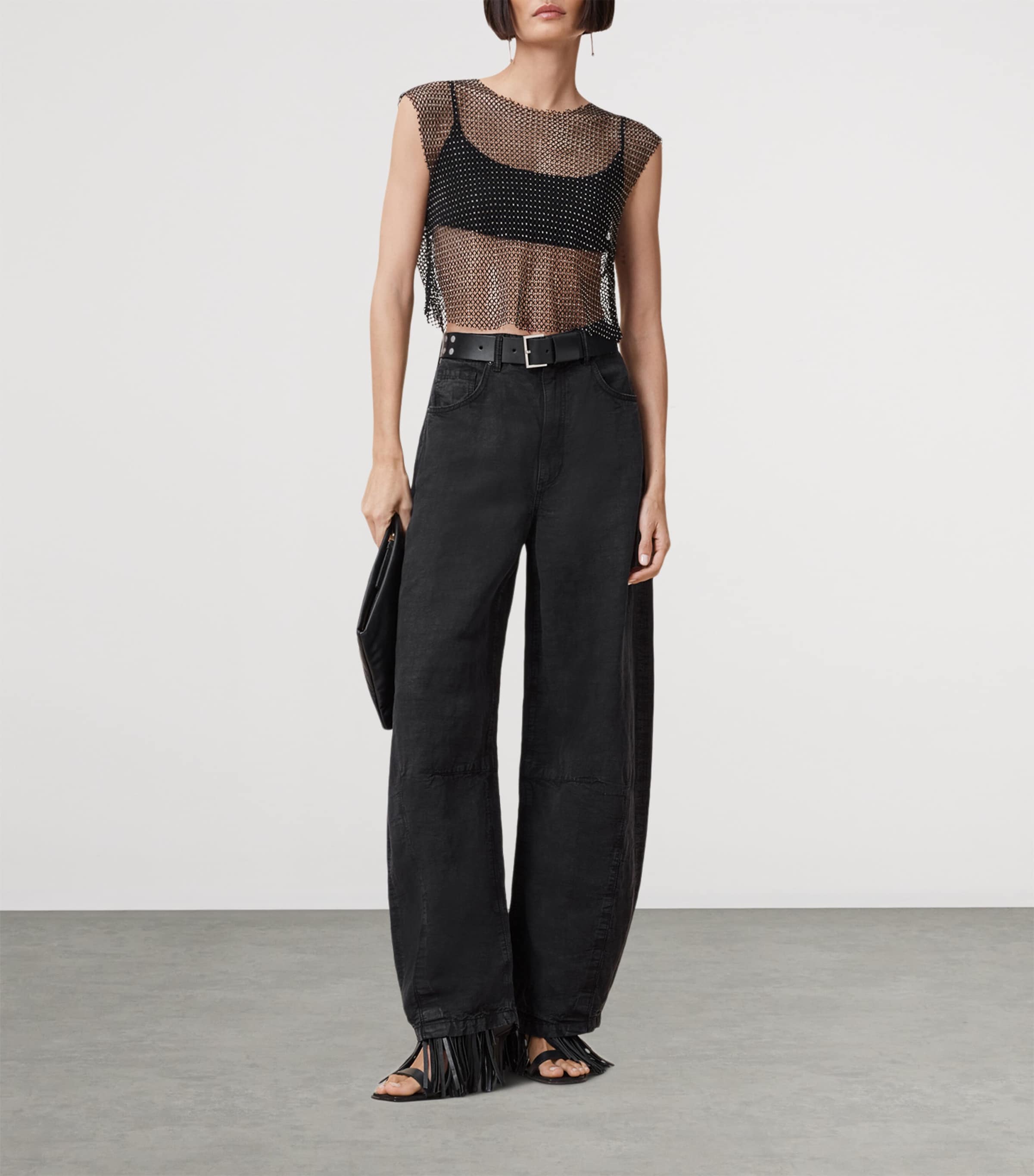 Mesh Embellished Calytrix Crop Top BLACK Image 3