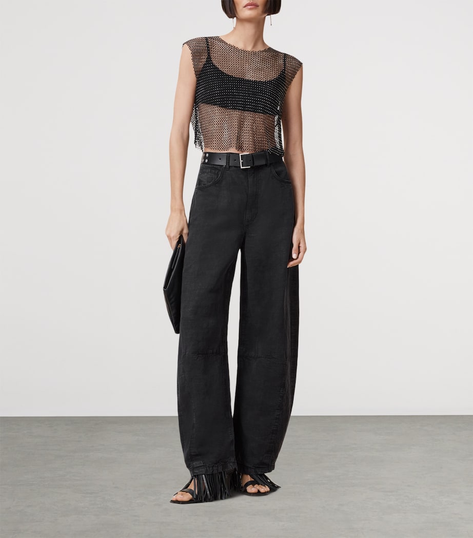 Mesh Embellished Calytrix Crop Top BLACK Image 3