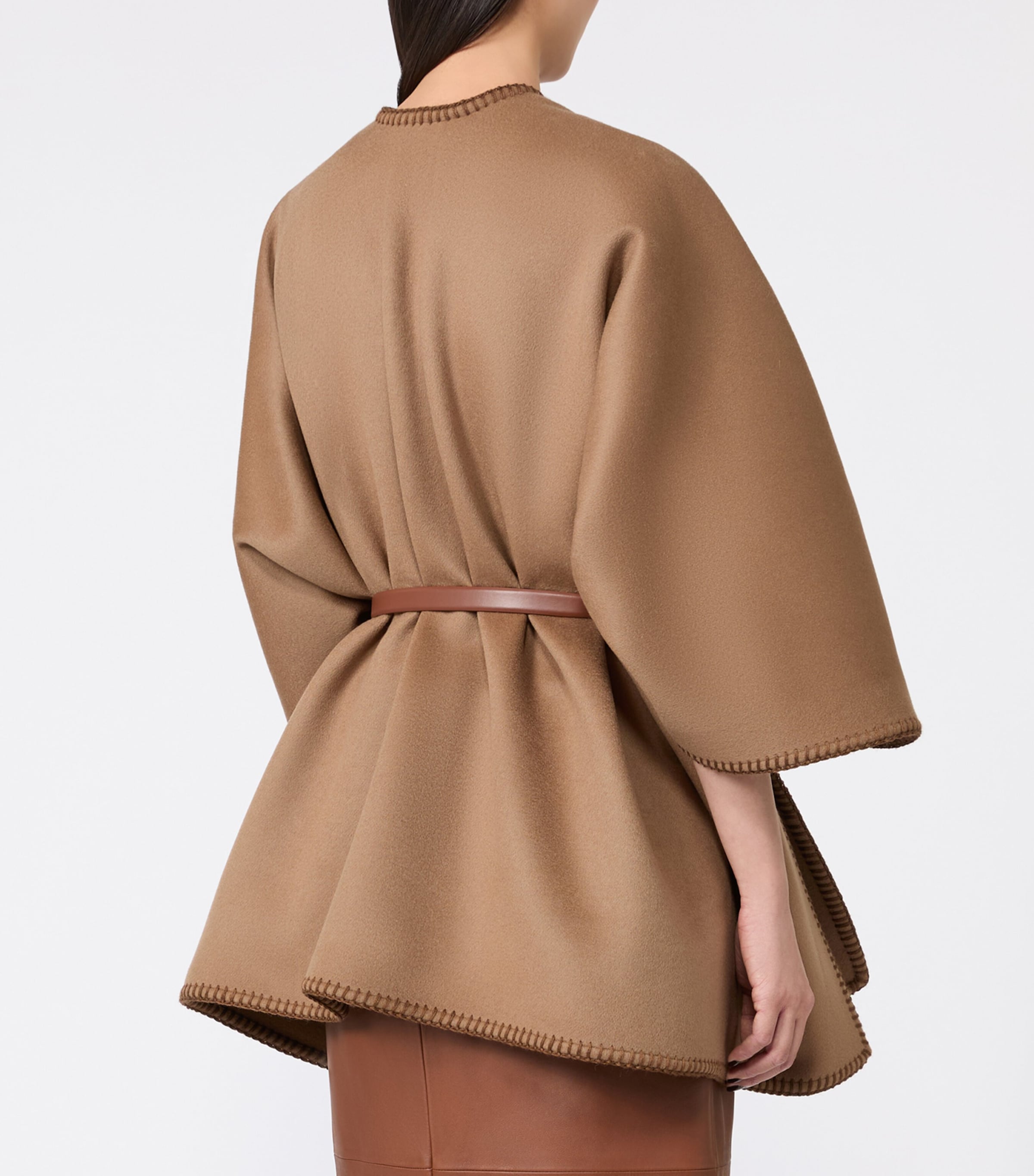 Max Mara Womens Virgin Wool Logo Cape and Belt Camel Image 4