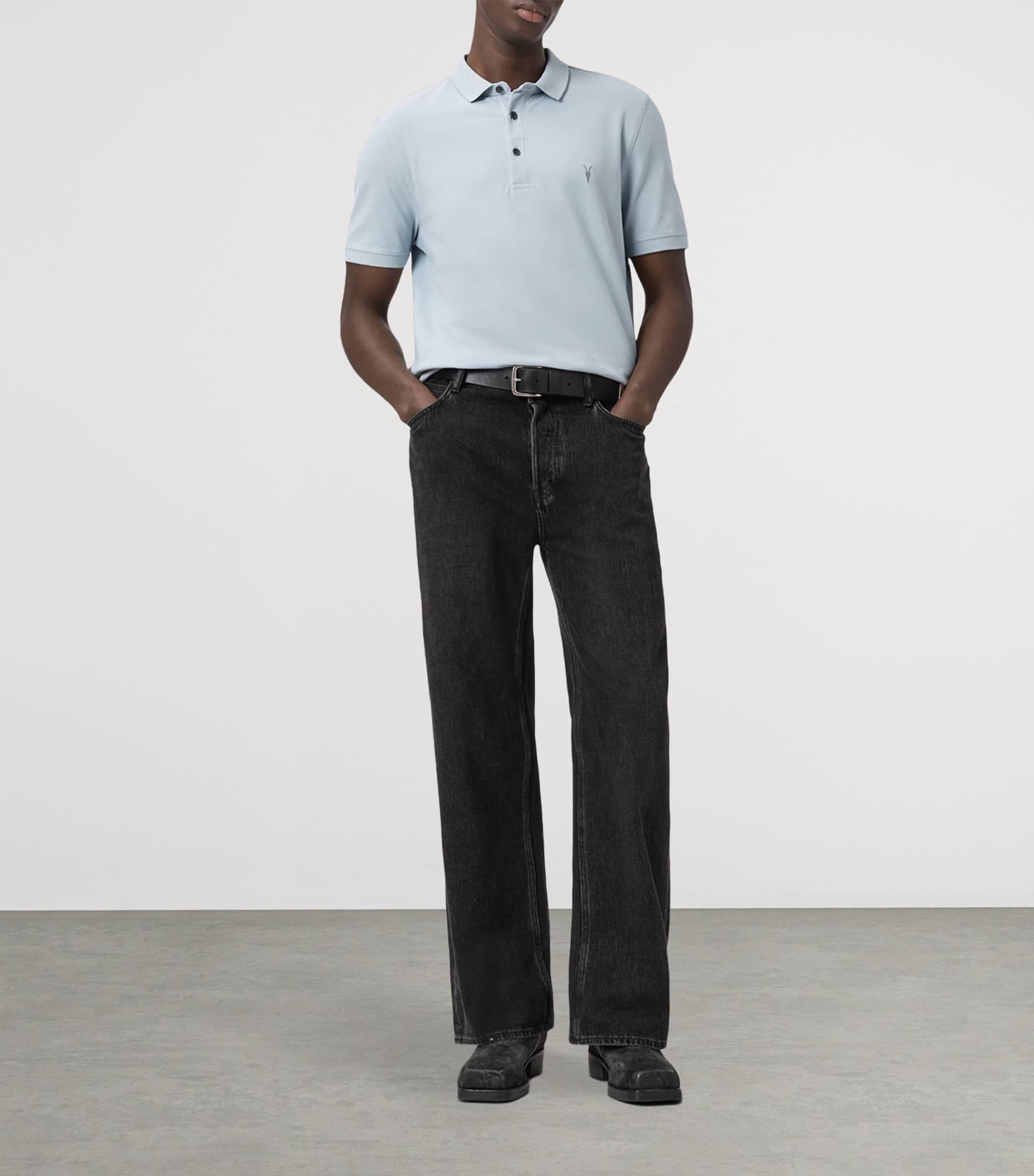 AllSaints Mens Organic Cotton Reform Polo Shirt Misty Blue Image 6