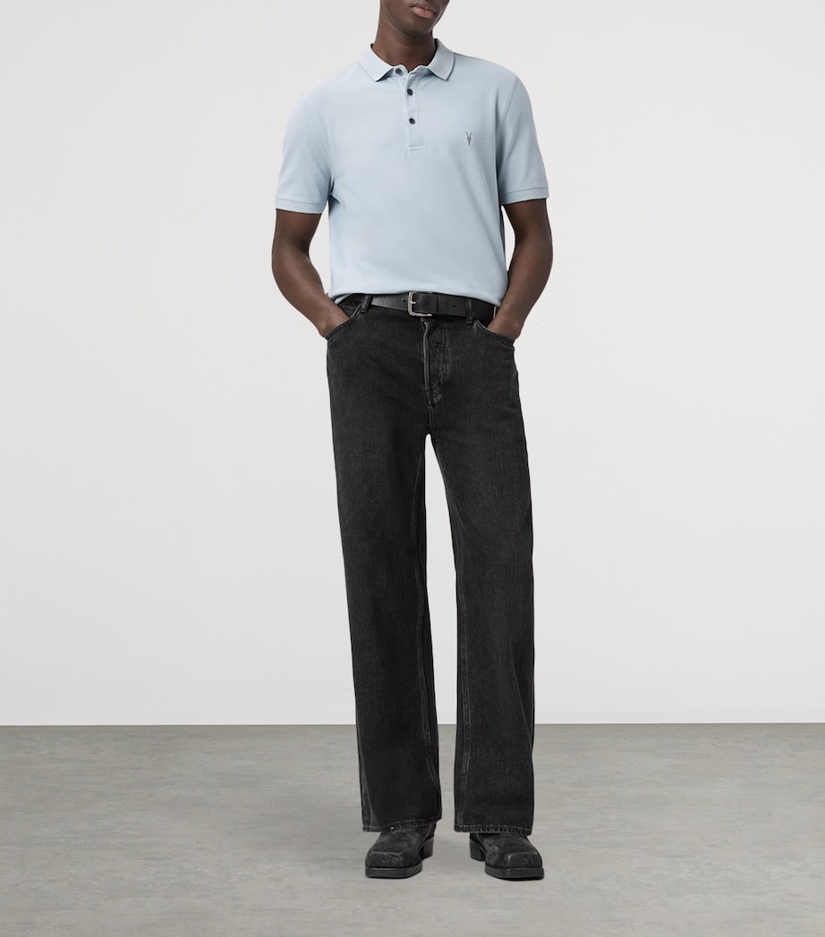 AllSaints Mens Organic Cotton Reform Polo Shirt Misty Blue Image 6