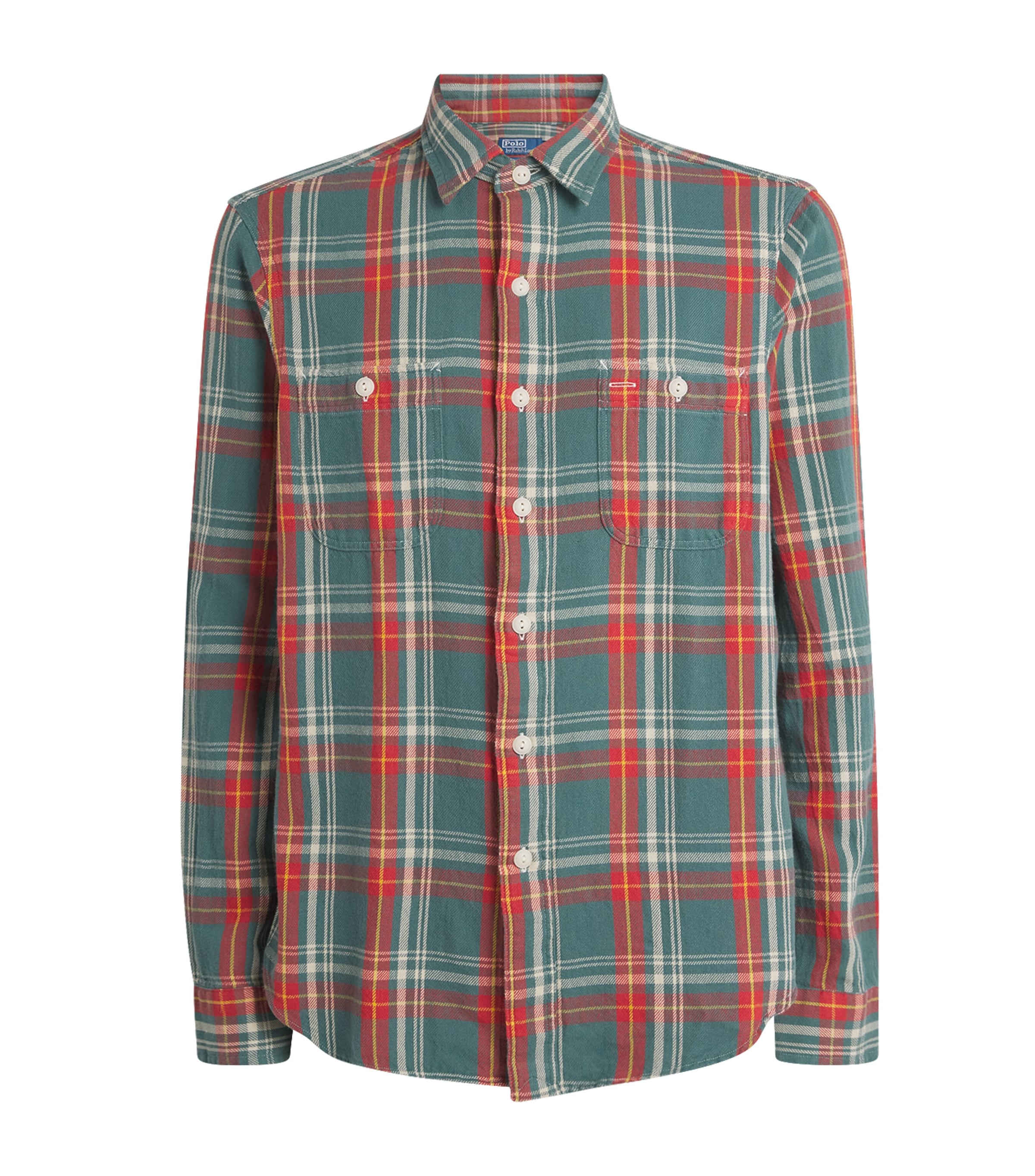 Cotton Flannel Check Overshirt GREEN RED Image 1