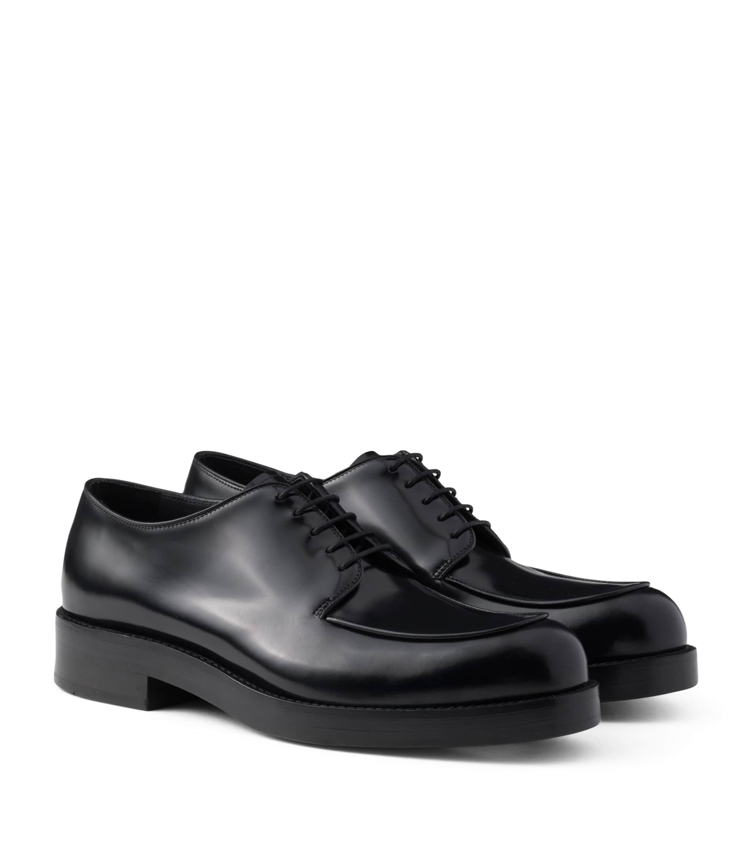 PRADA BRUSHED LEATHER DERBY SHOES シューズ 7 Prada Black Brushed Leather Derby Shoes | Harrods UK
