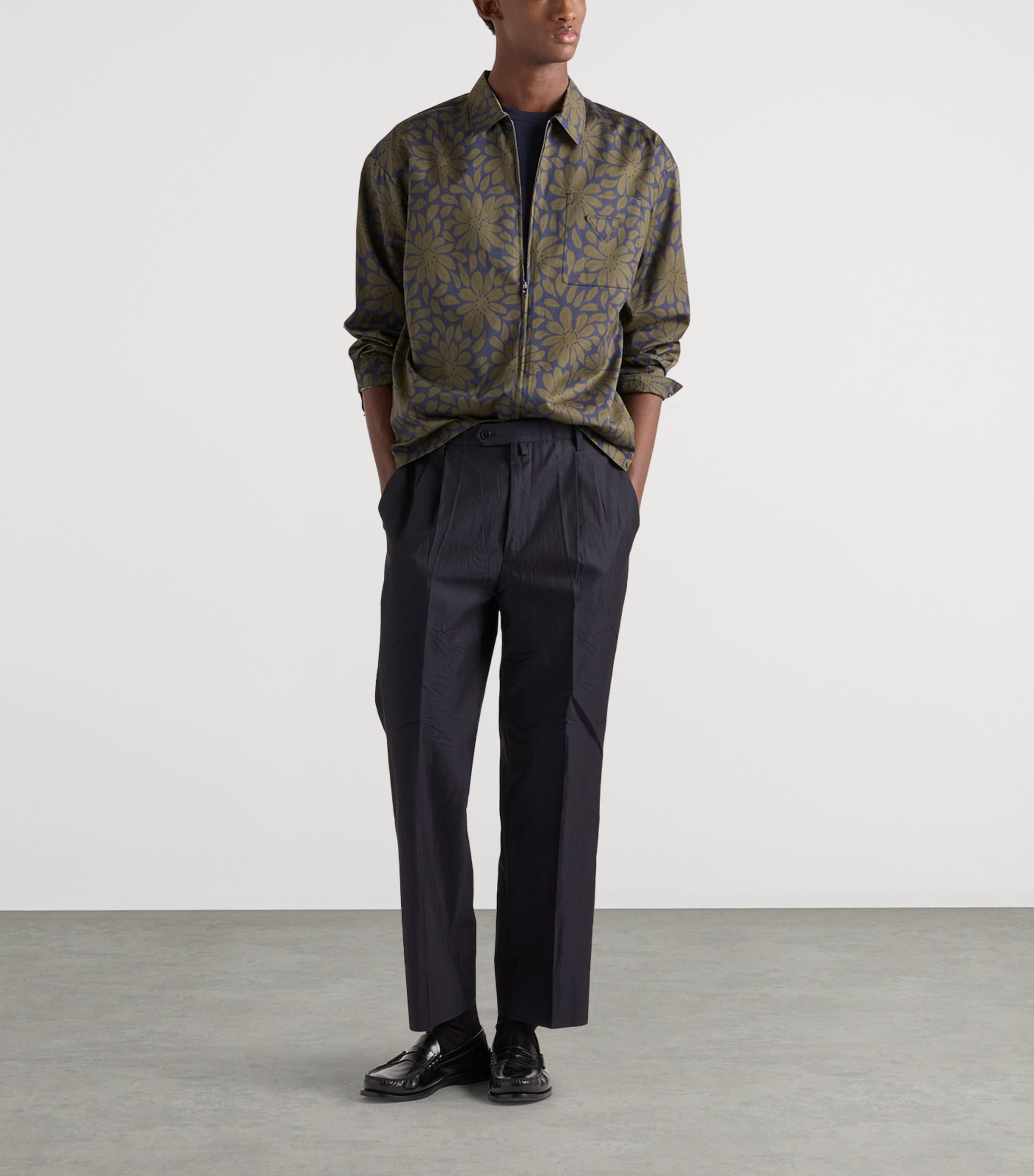 Prada Mens Cotton-Silk Zip-Up Shirt Image 2