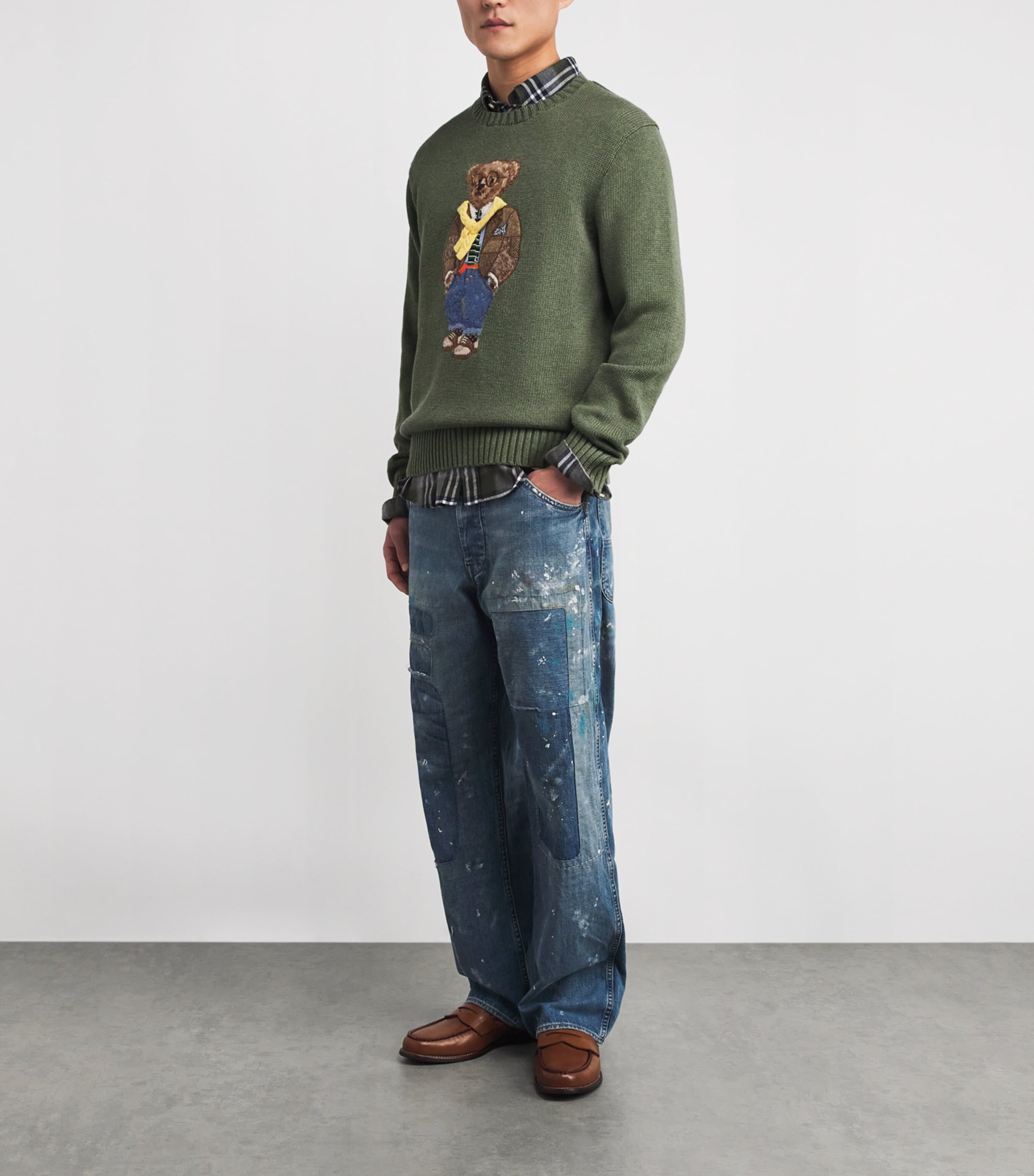 Cotton Embroidered Polo Bear Sweater GREY HEATHER Image 2