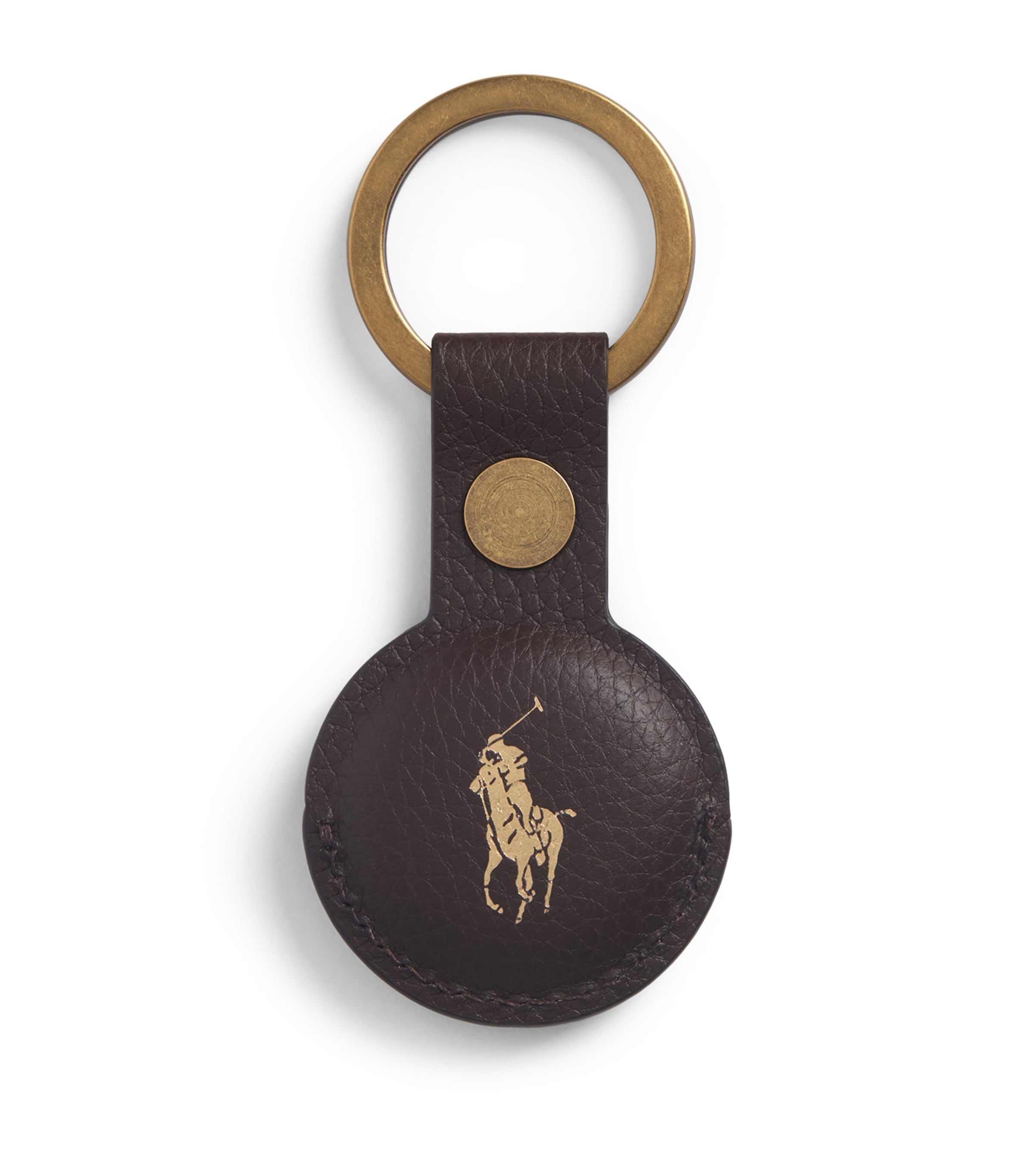 Polo Ralph Lauren Leather Polo Pony AirTag Key Fob Dark Brown Image 1