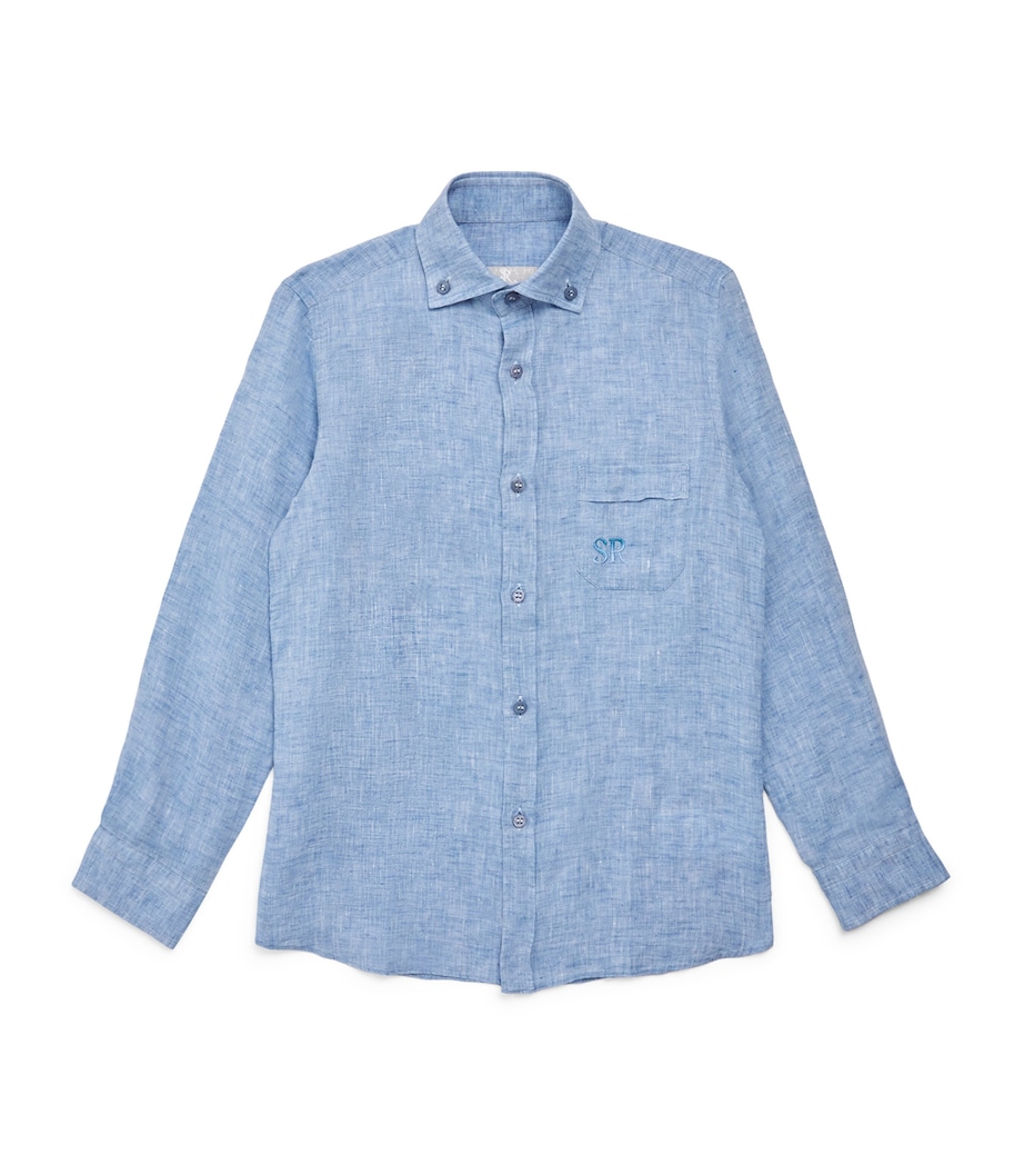 Stefano Ricci Kids Linen Embroidered Shirt (8-16 Years) Blu Image 1