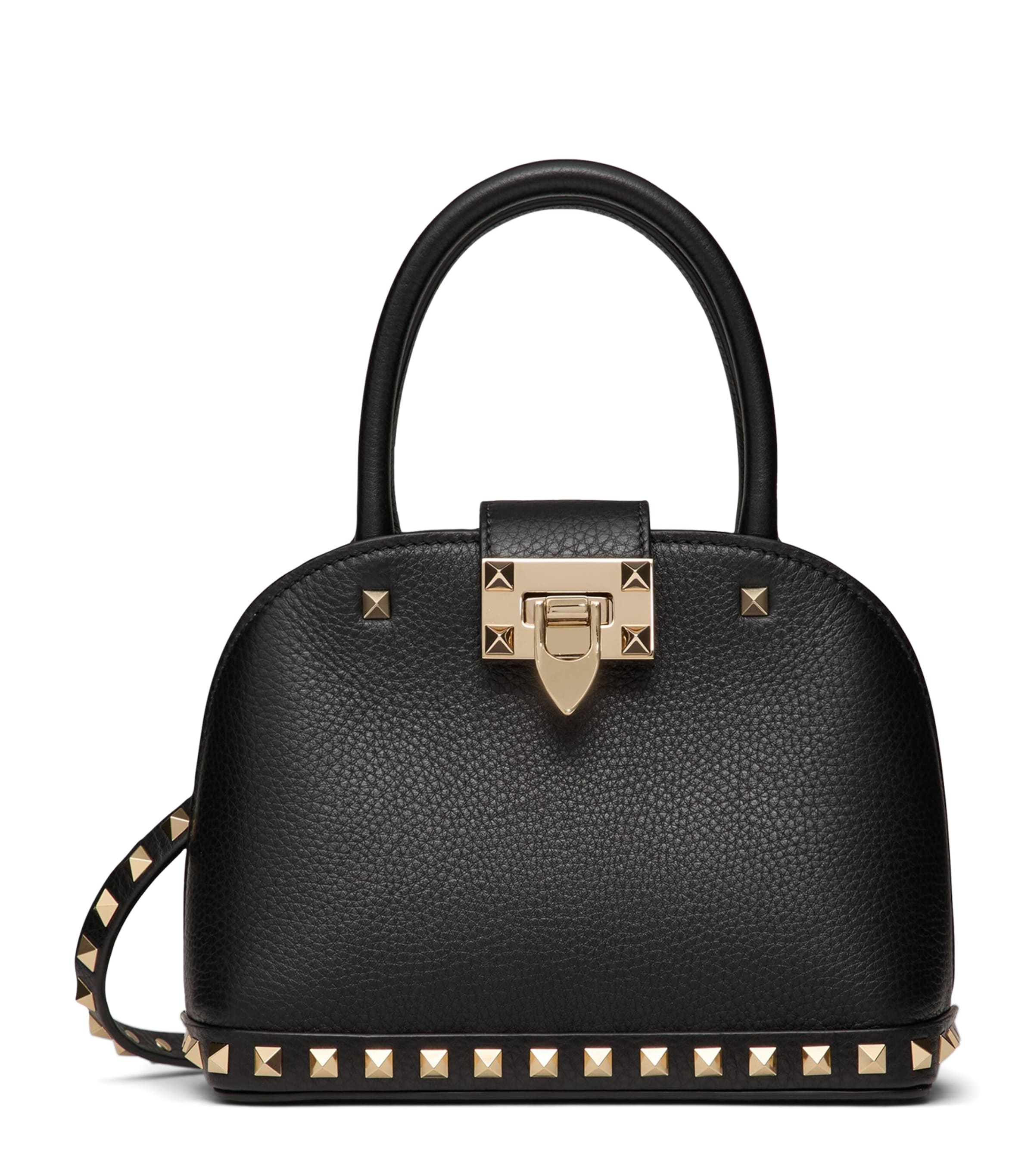 Shop Valentino Leather Rockstud Top-handle Bag In Black