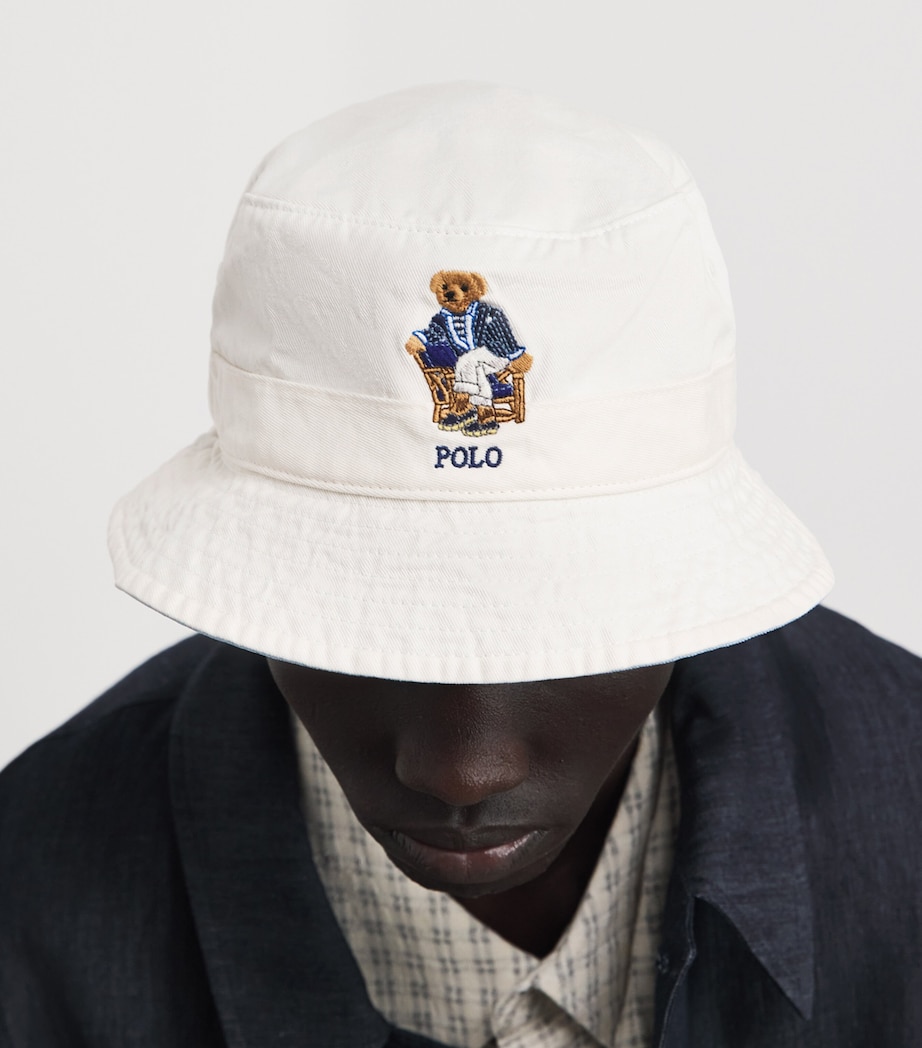 Polo Ralph Lauren Cotton Twill Polo Bear Bucket Hat Dckwsh Wht W/nprt Br Image 2