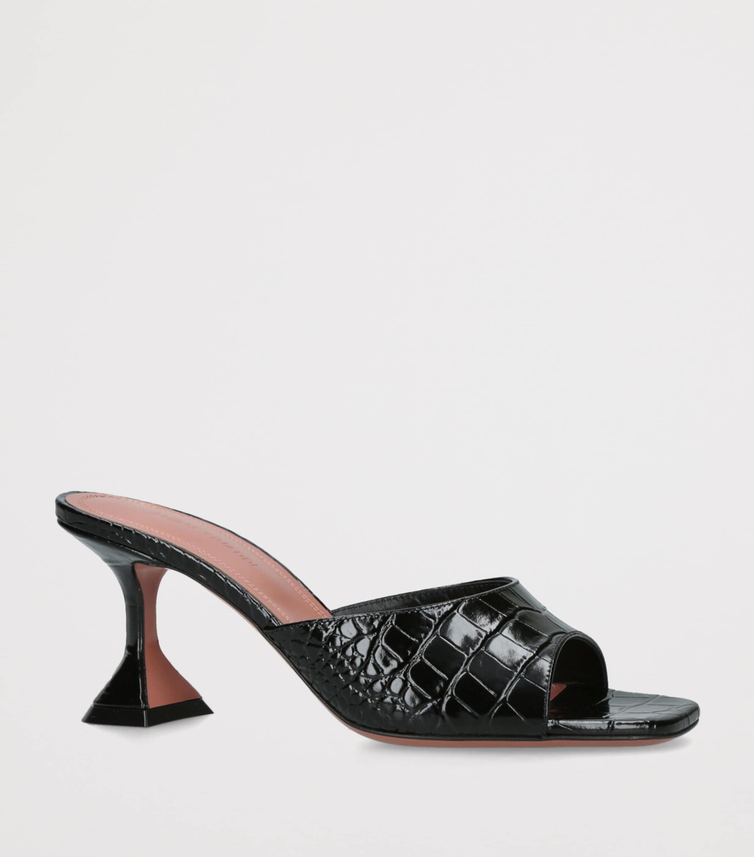 Amina Muaddi Croc-Embossed Leather Lupita Mules 70 Black Image 3