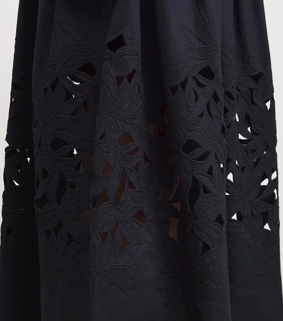 Agnona Womens Cotton Floral Appliqué Maxi Skirt Dark Blue Navy Image 3