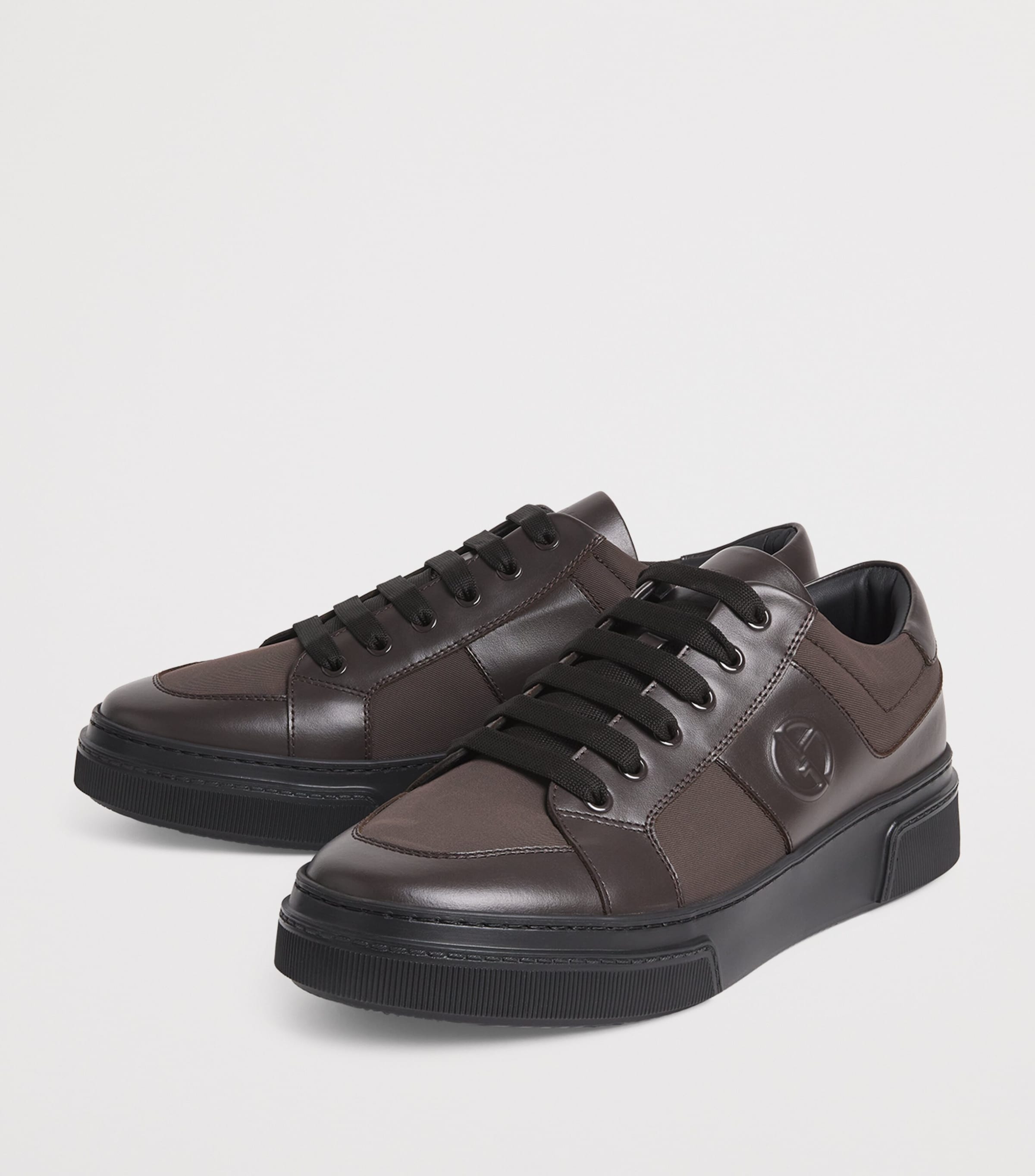 Giorgio Armani Brown Leather Logo Sneakers | Harrods NG