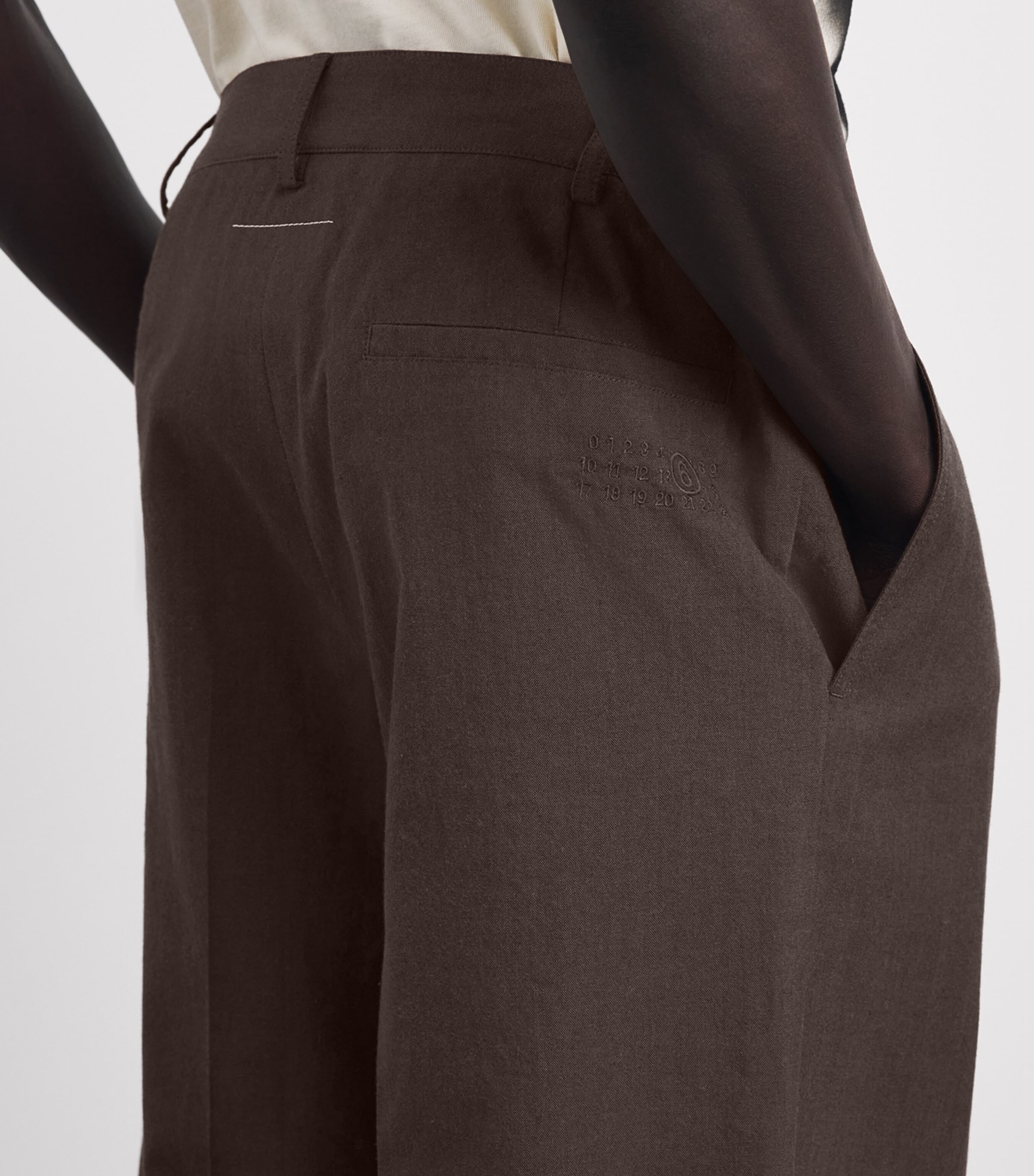 MM6 Maison Margiela Mens Virgin Wool-Cotton Pleated Trousers Brown Image 3