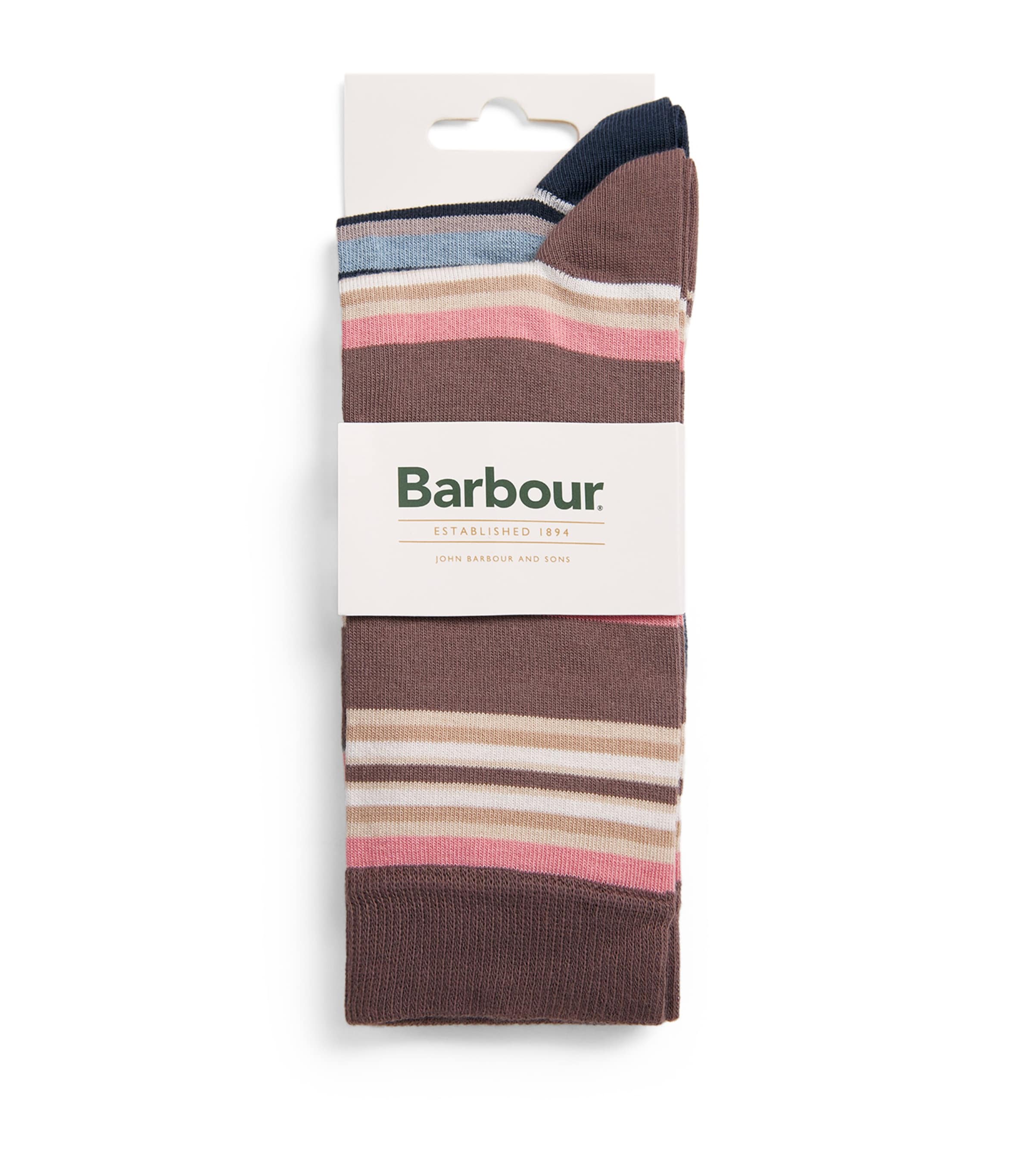 Barbour Mens Cotton-Blend Summer Stripe Socks (Pack of 2) Pink/navy Image 1