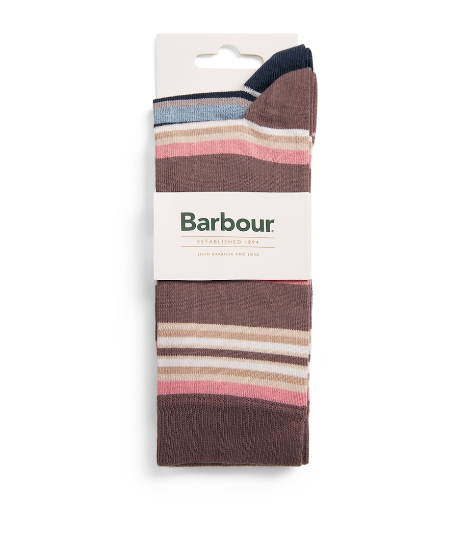 Barbour Mens Cotton-Blend Summer Stripe Socks (Pack of 2) Pink/navy Image 1