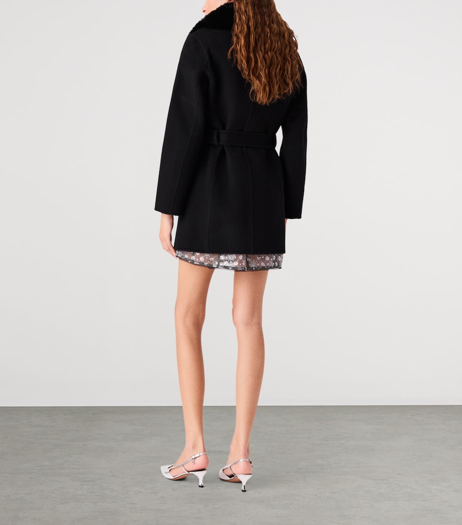 Maje Womens Wool-Blend Wrap Coat Black Image 4
