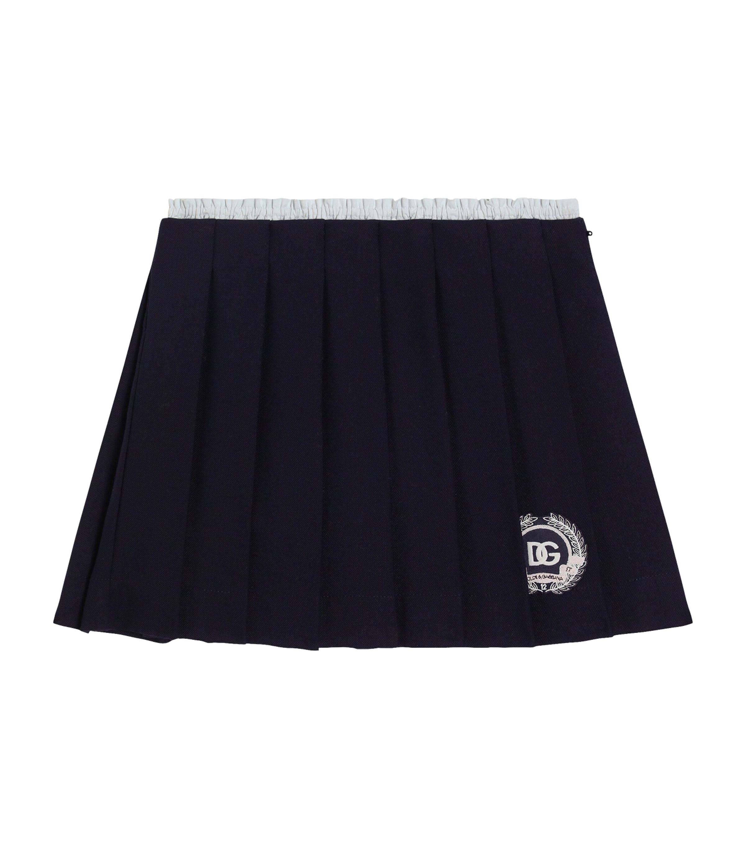 Dolce&Gabbana Kids Virgin Wool-Cotton Logo Pleated Skirt (8-12 Years) Very Dark Image 1