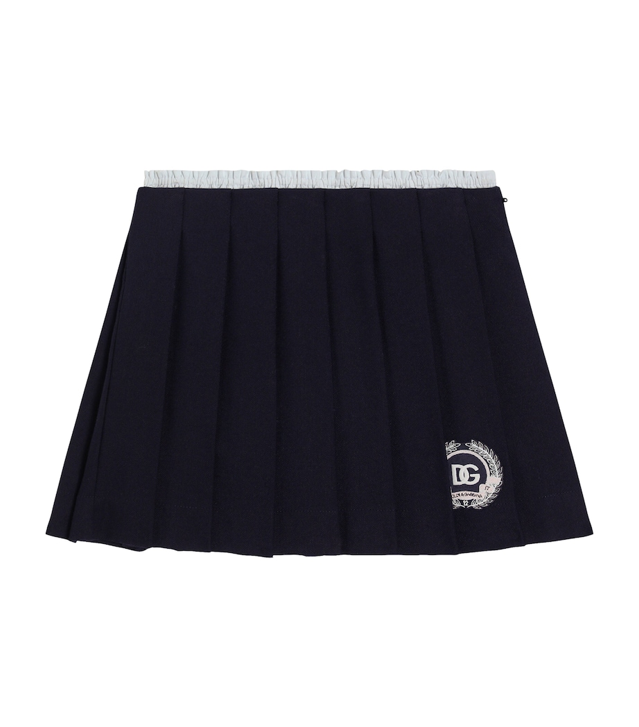 Dolce&Gabbana Kids Virgin Wool-Cotton Logo Pleated Skirt (8-12 Years) Very Dark Image 1
