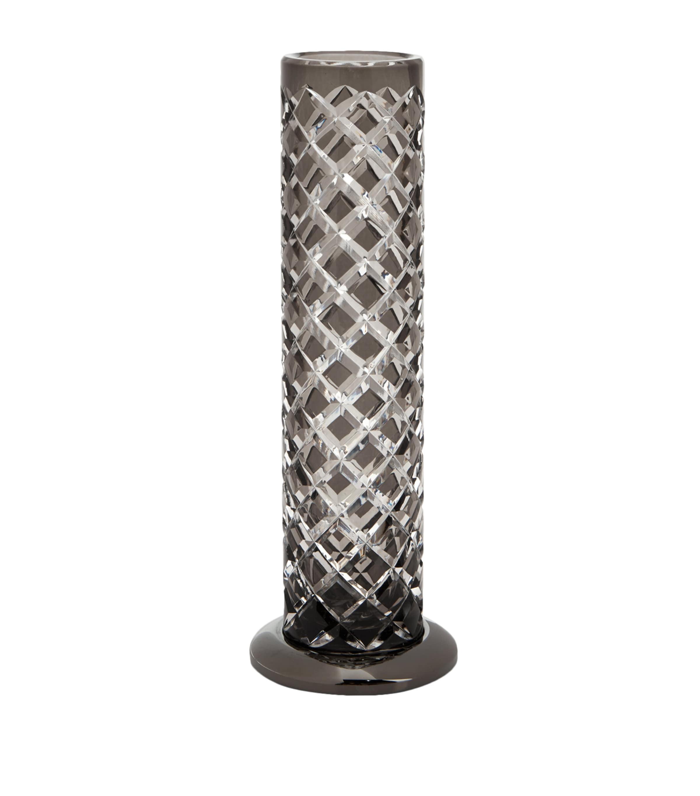 Zodiac Bevelled Crystal Vase In Grey