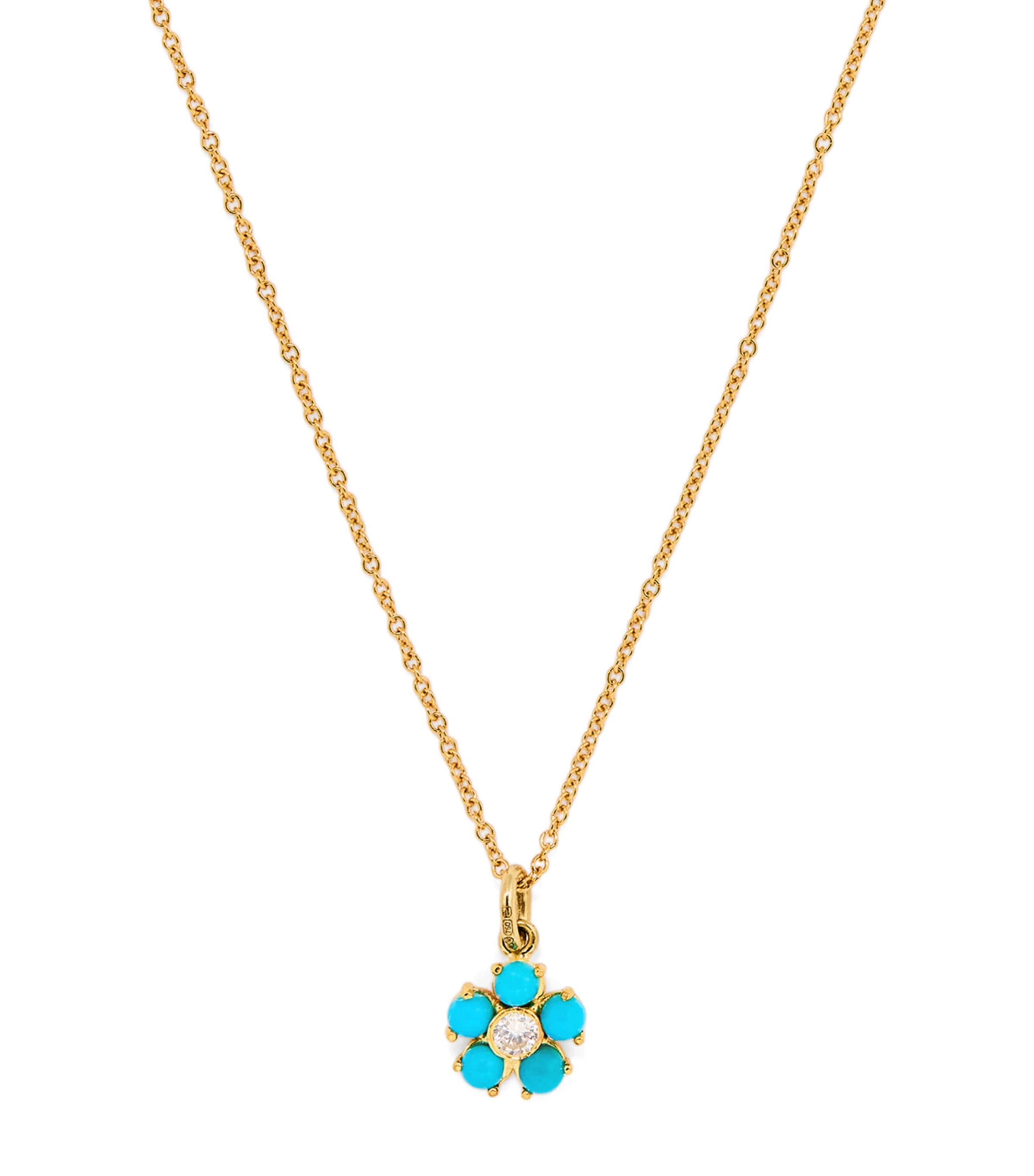 Shop Jennifer Meyer Large Yellow Gold, Turquoise And Diamond Flower Necklace