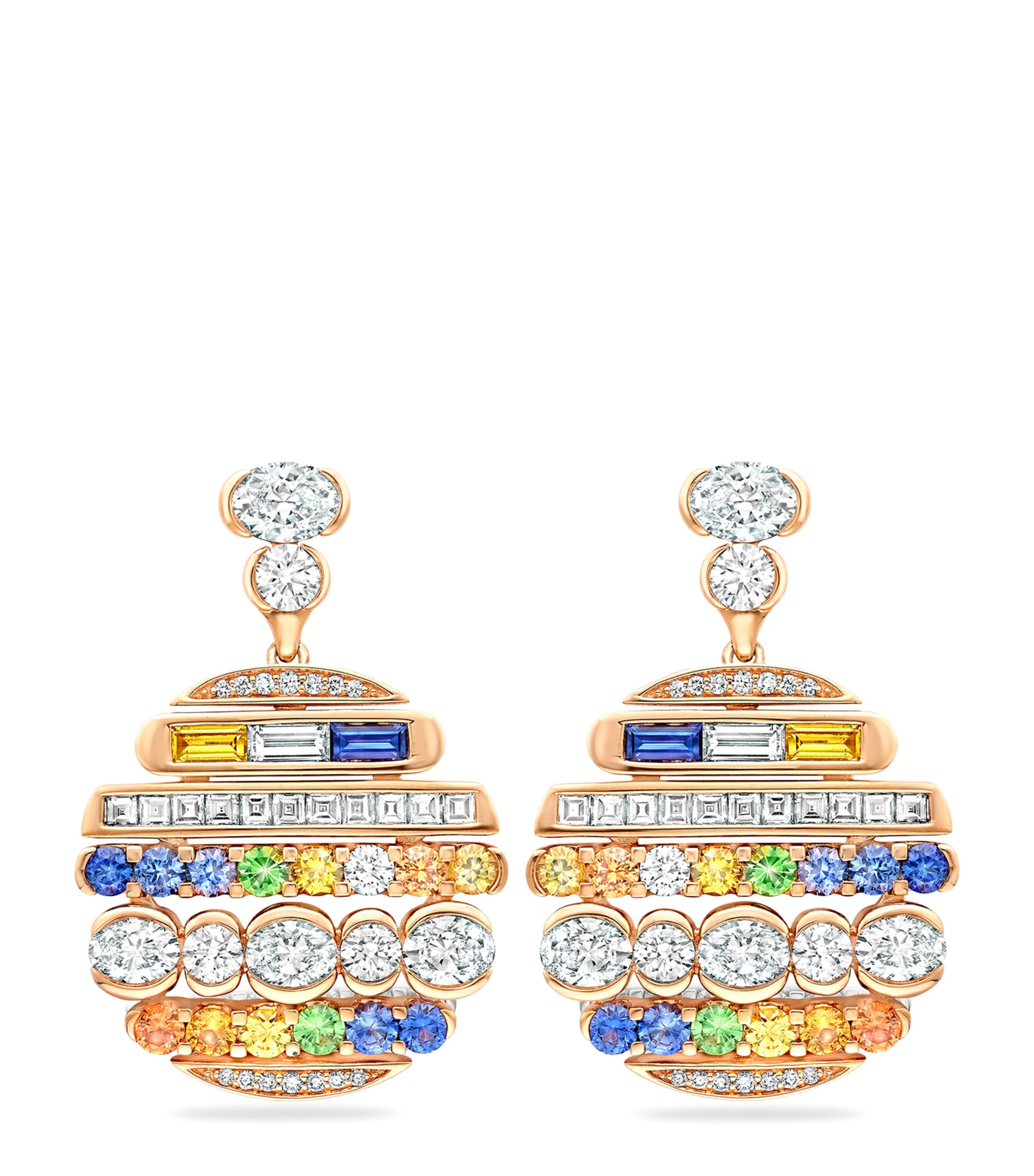 Boodles Rose Gold, Diamond, Sapphire And Tsavorite Play Of Light Drop Earrings