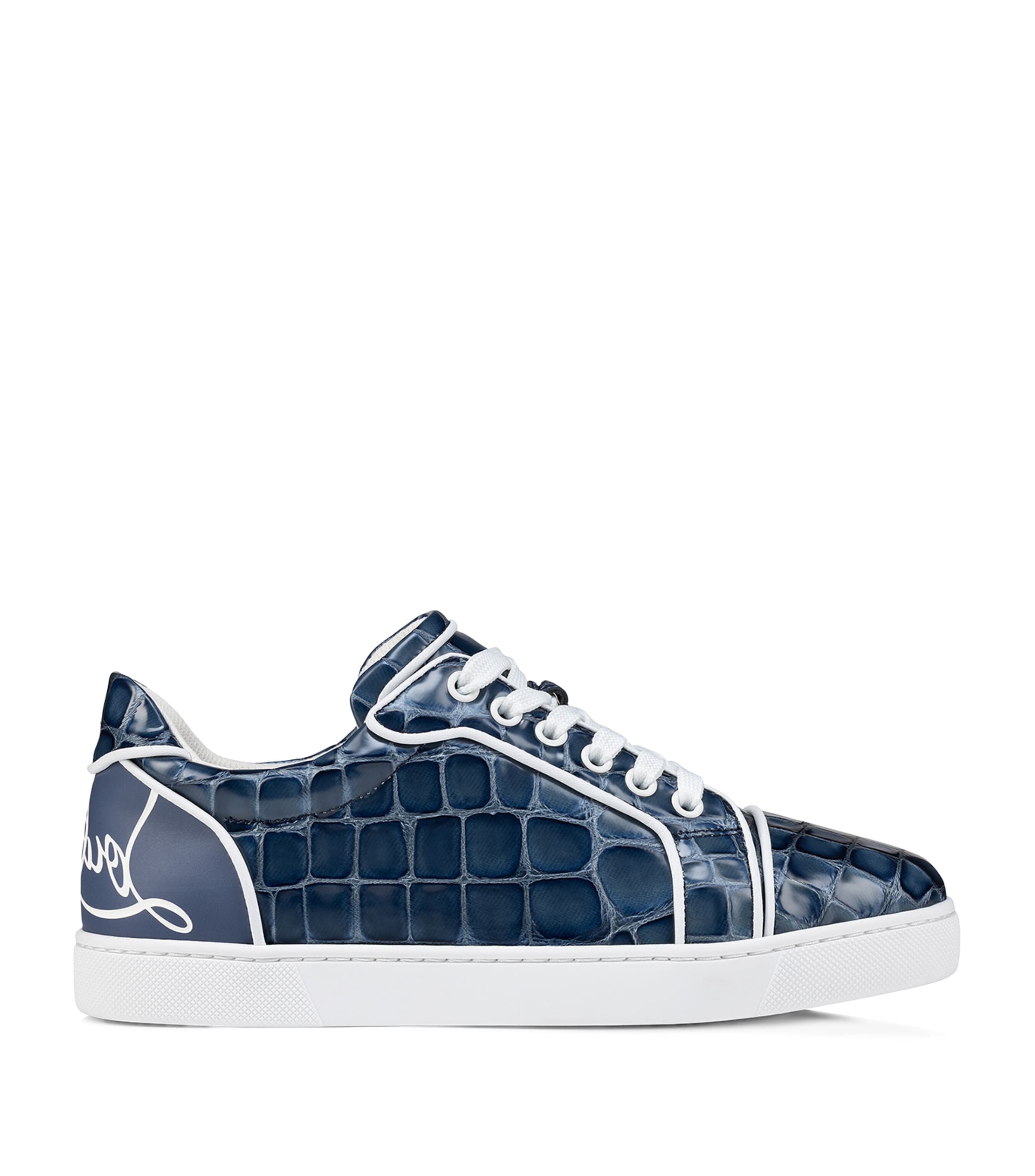 Shop Christian Louboutin Fun Vieira Leather Sneakers In Navy