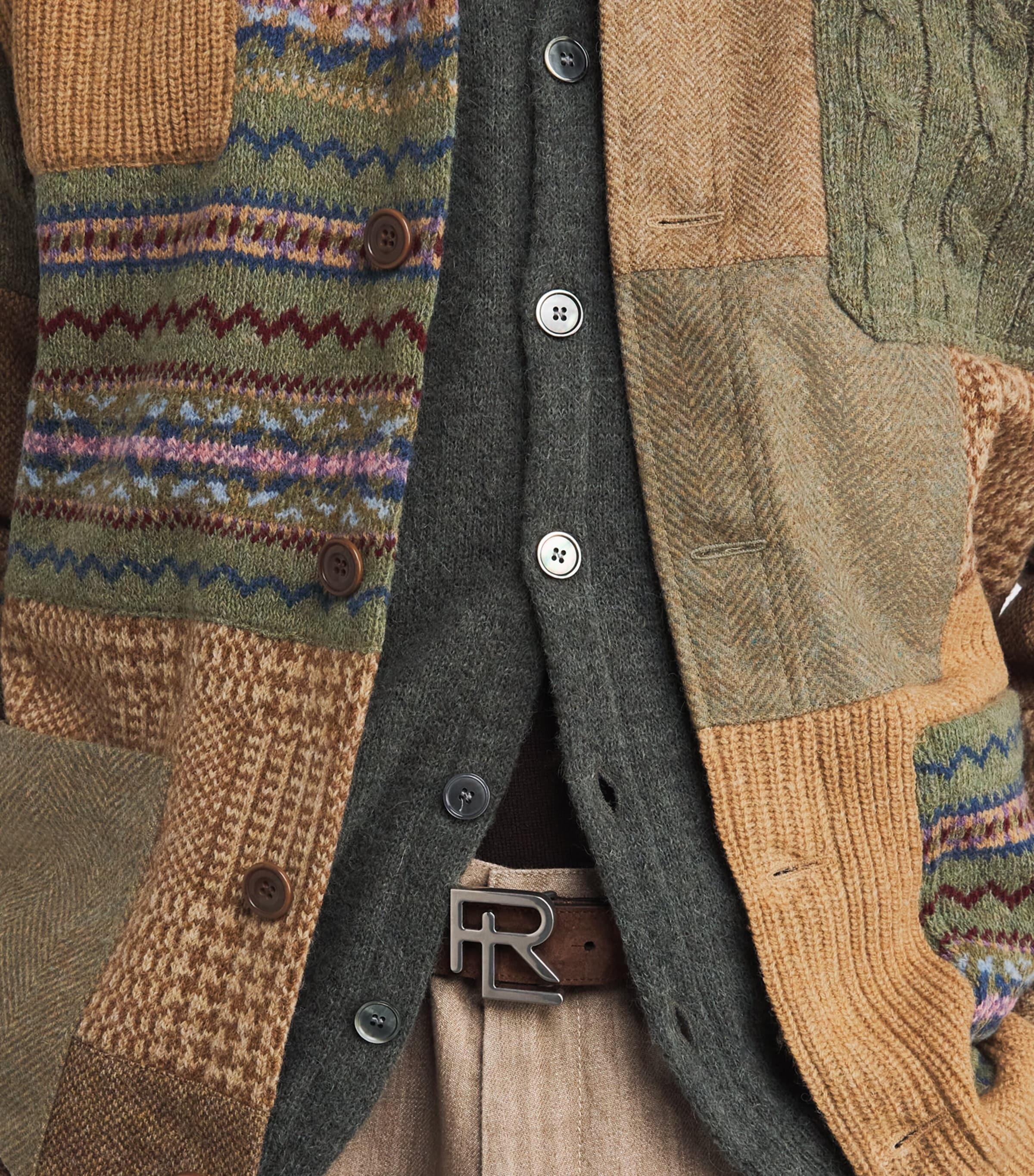 Wool-Cashmere Patchwork Utility Cardigan CLA TAN Image 6