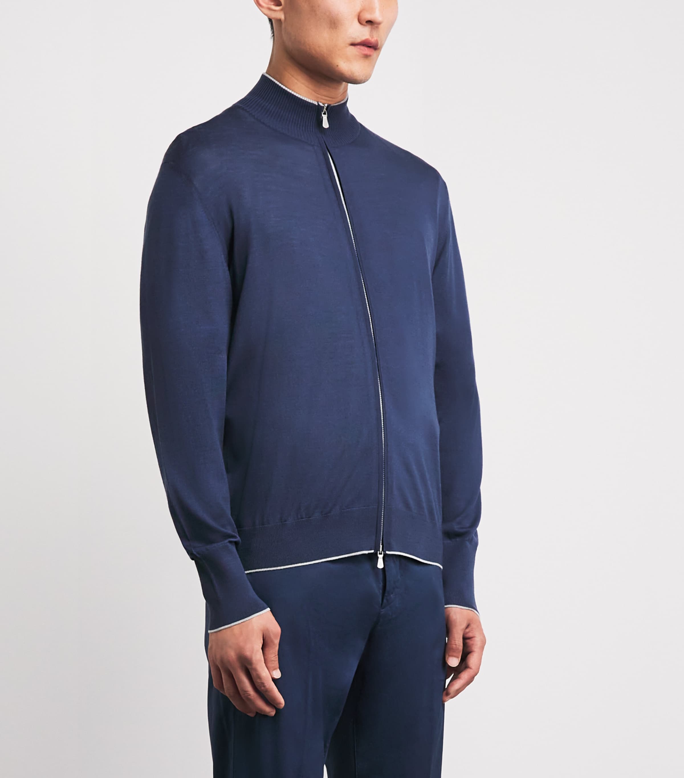 Eleventy Mens Merino Wool Double-Zip Cardigan Blu Royal, Gr. Chiar Image 4