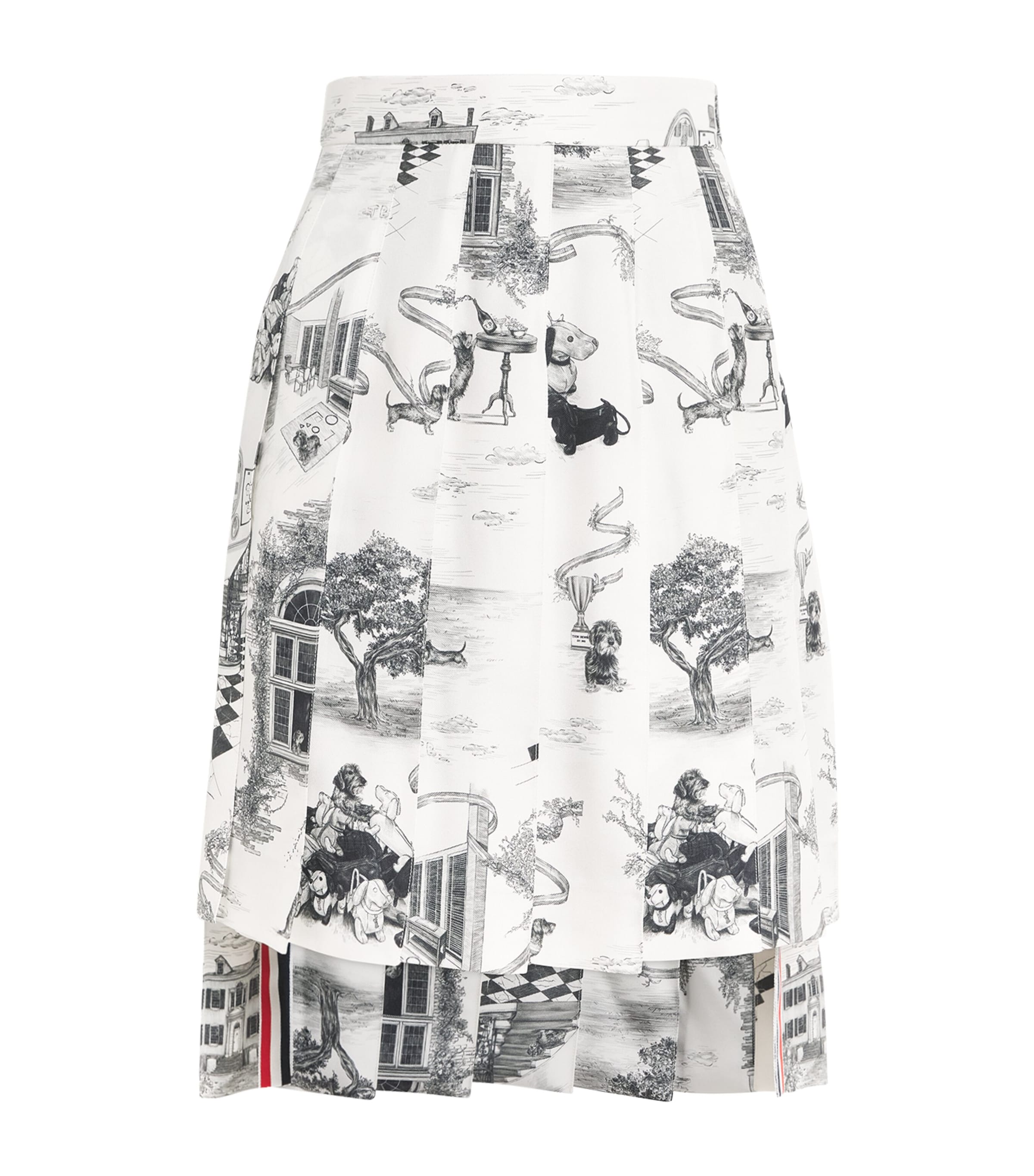 Thom Browne Womens Silk Twill Hector Pleated Skirt Blk/wht Image 1