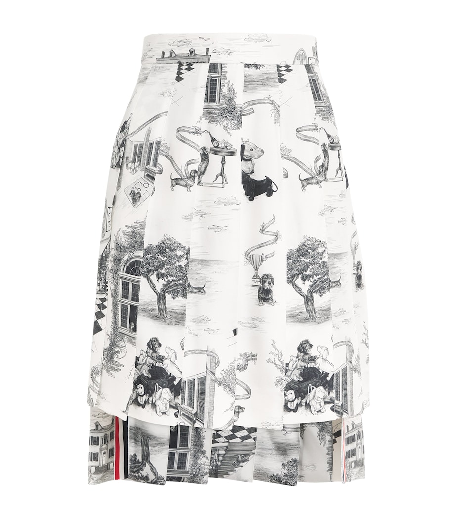 Thom Browne Womens Silk Twill Hector Pleated Skirt Blk/wht Image 1