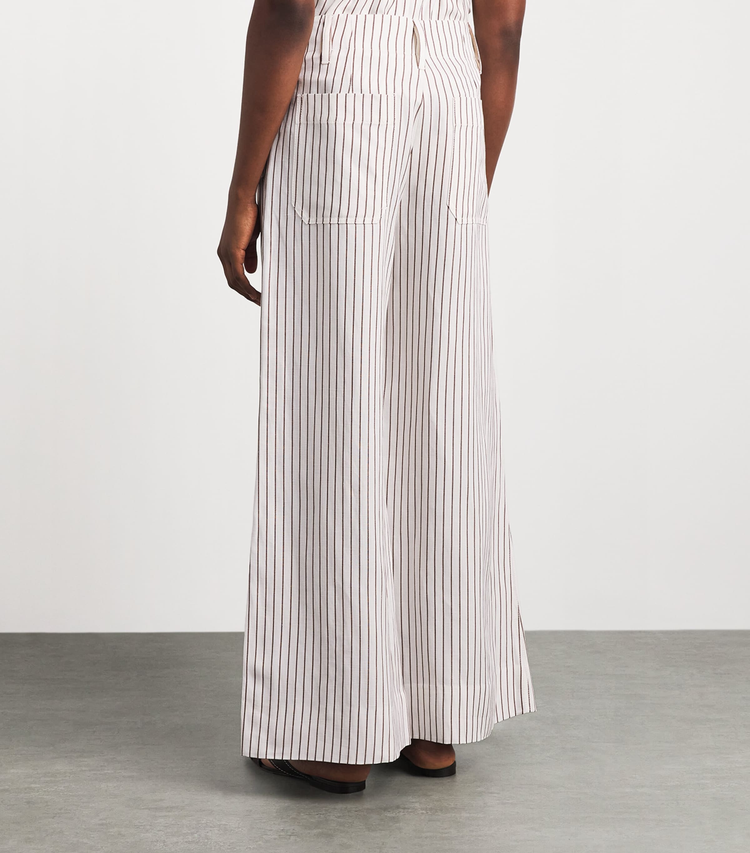 ME+EM Womens Stripe Wide-Leg Trousers Ivory/cinnamon Brown Image 5