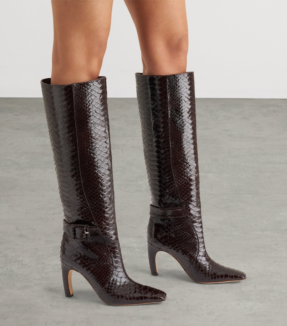 Malone Souliers Embossed Leather Raven Knee-High Boots 90 Dark Brown Image 2