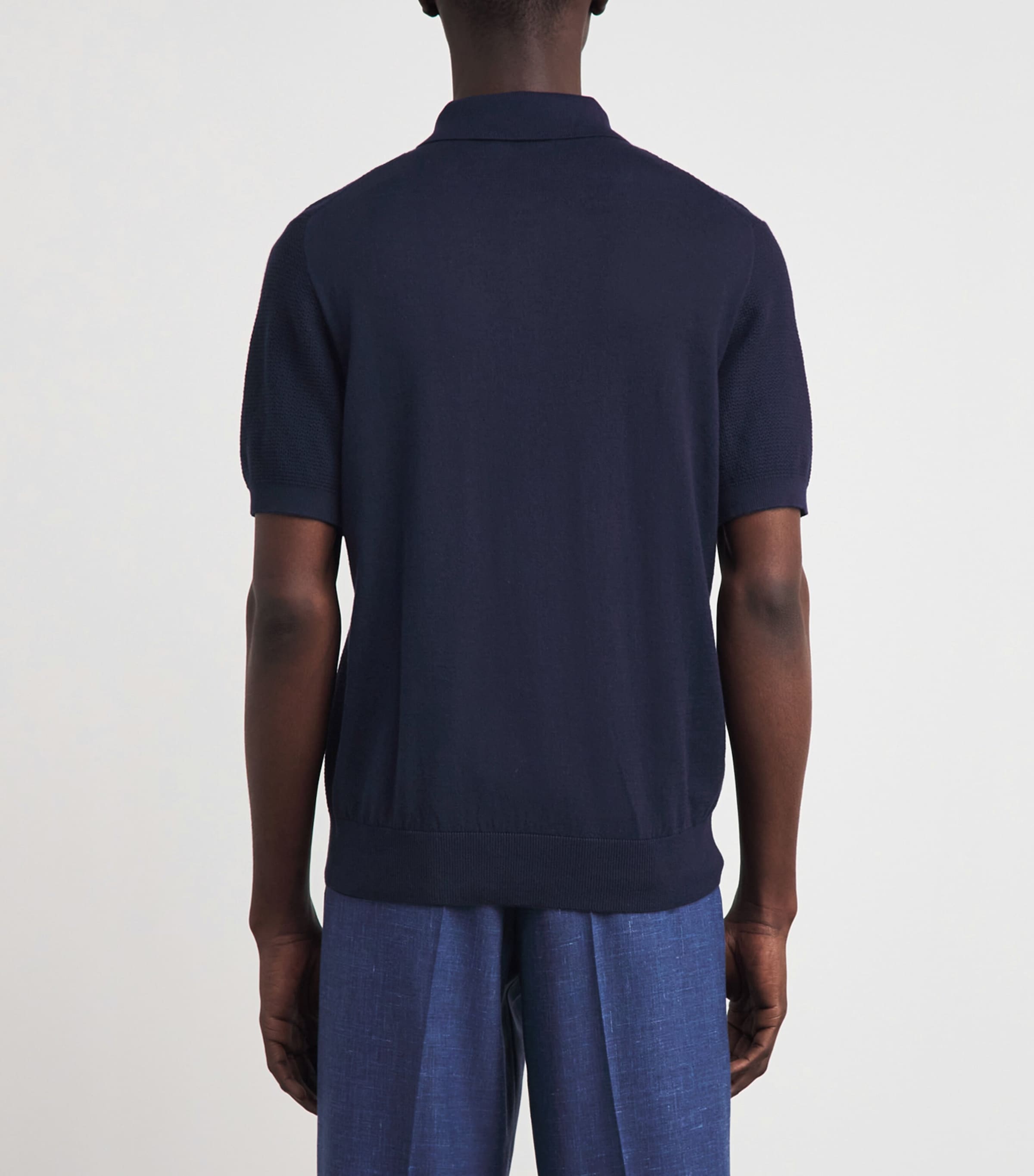 Corneliani Mens Pima Cotton Basketweave Polo Shirt Navy Blue Image 5