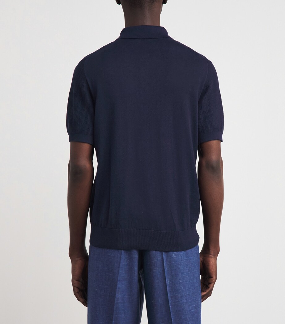 Corneliani Mens Pima Cotton Basketweave Polo Shirt Navy Blue Image 5