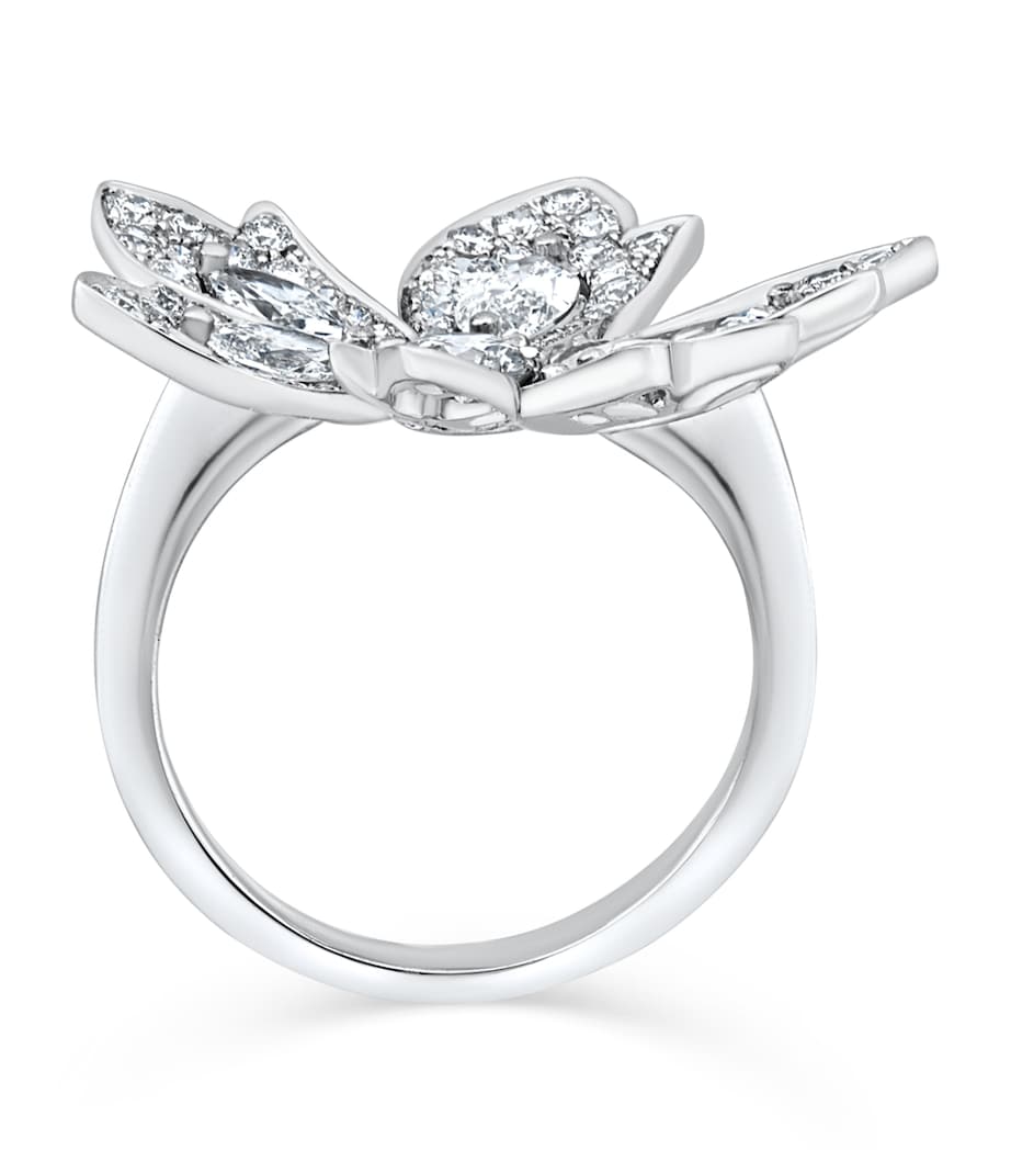 White Gold and Diamond Palm Flower Ring Image 2