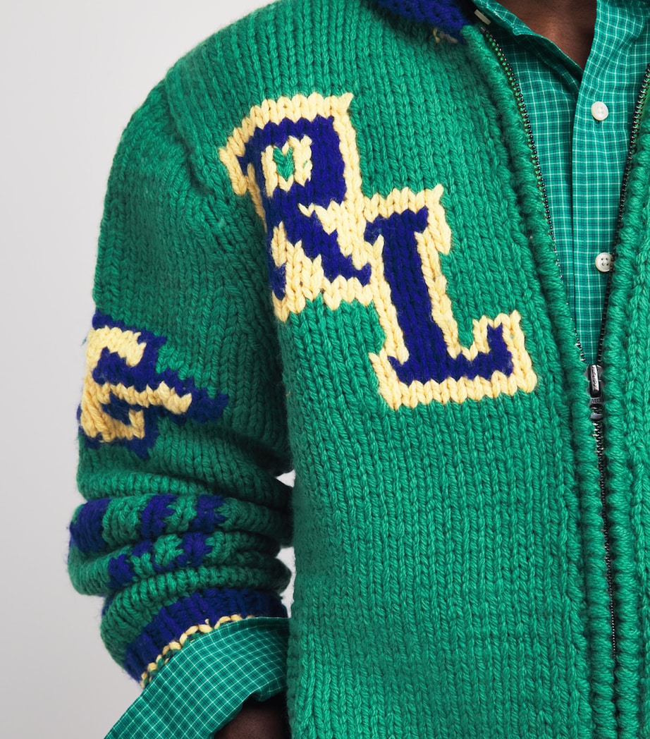 Polo Ralph Lauren Mens Wool Varsity Zip-Up Cardigan Green Combo Image 3