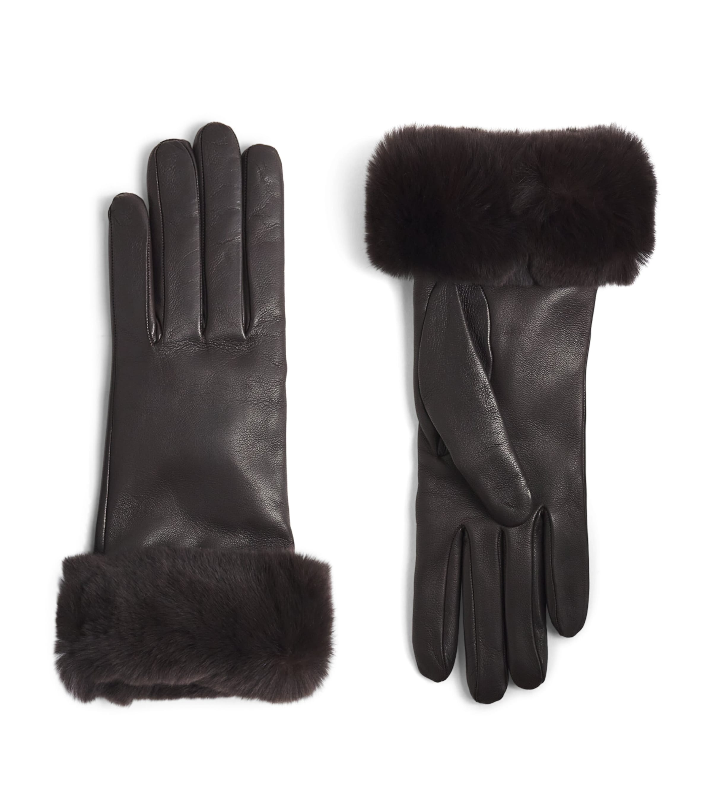 Eleventy Leather Fur-trim Gloves In Brown