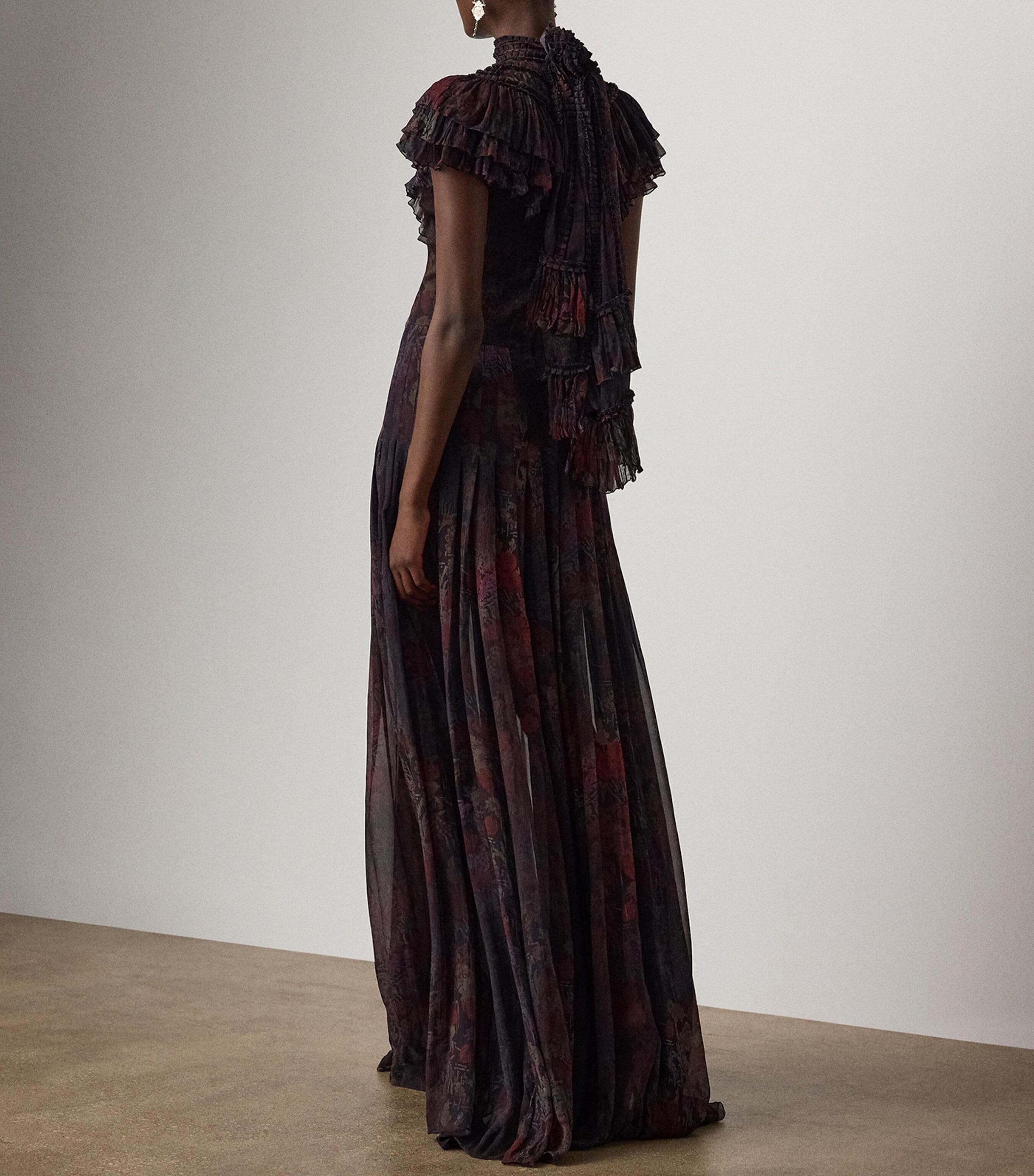Silk Chiffon Cressida Gown BLACK/CRIMSON MULTI Image 3