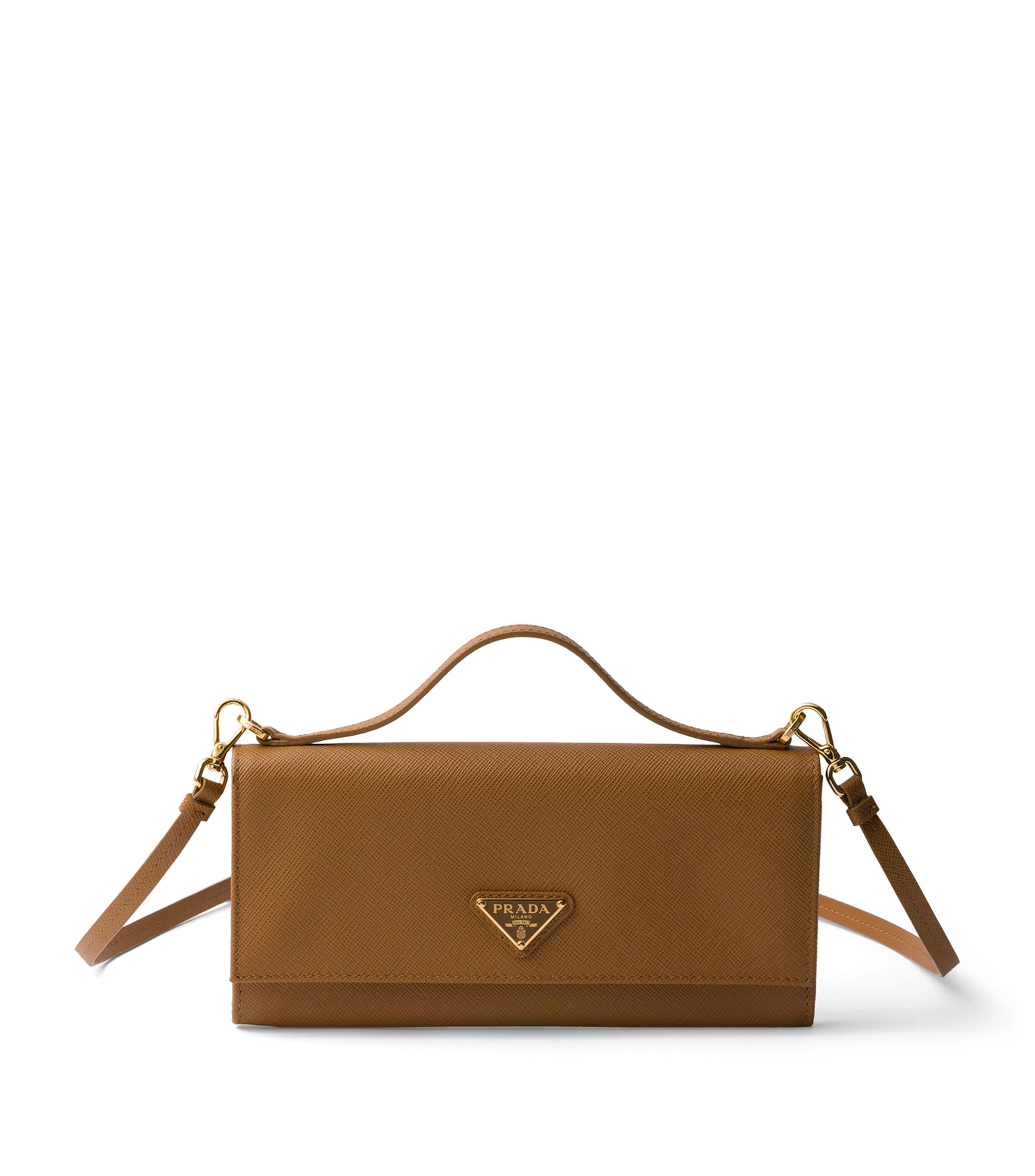 Prada Saffiano Leather Wallet with Shoulder Strap Brown Image 1