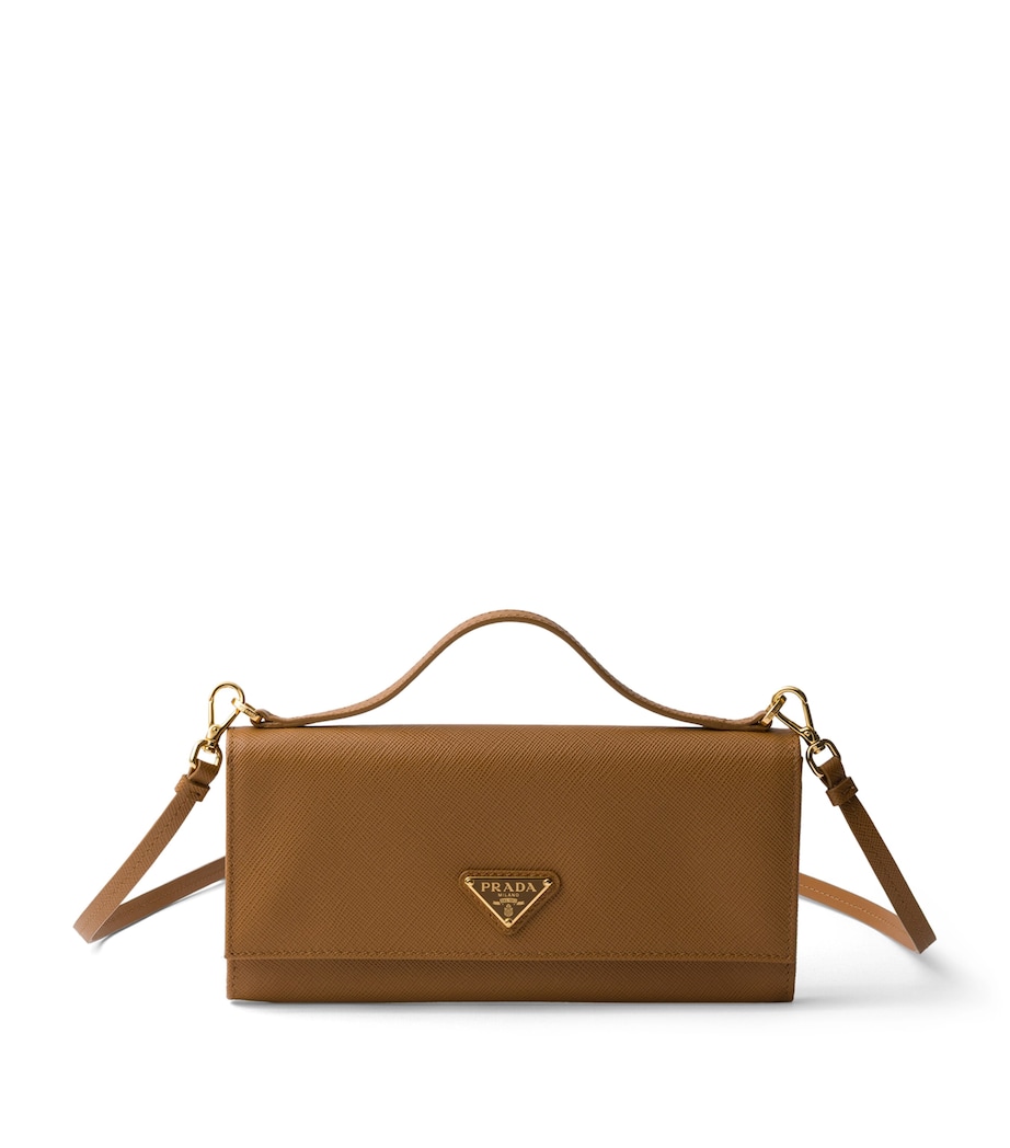 Prada Saffiano Leather Wallet with Shoulder Strap Brown Image 1