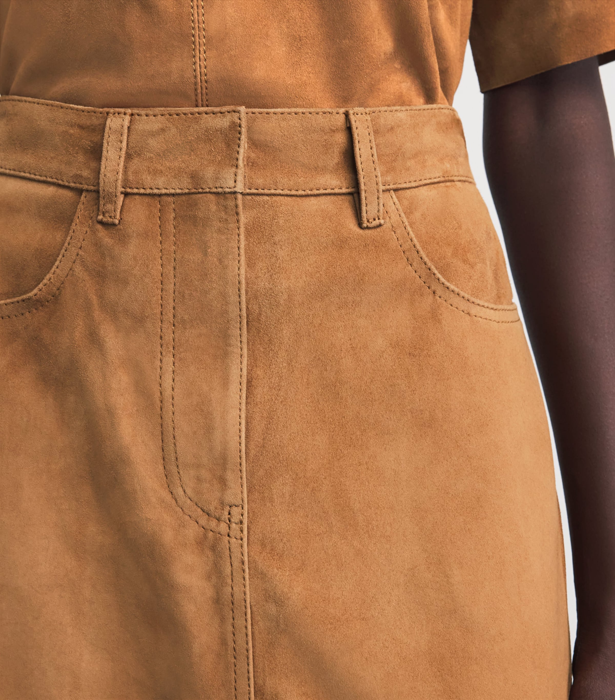ME+EM Womens Suede A-Line Luxe Maxi Skirt Cigaro Brown Image 3