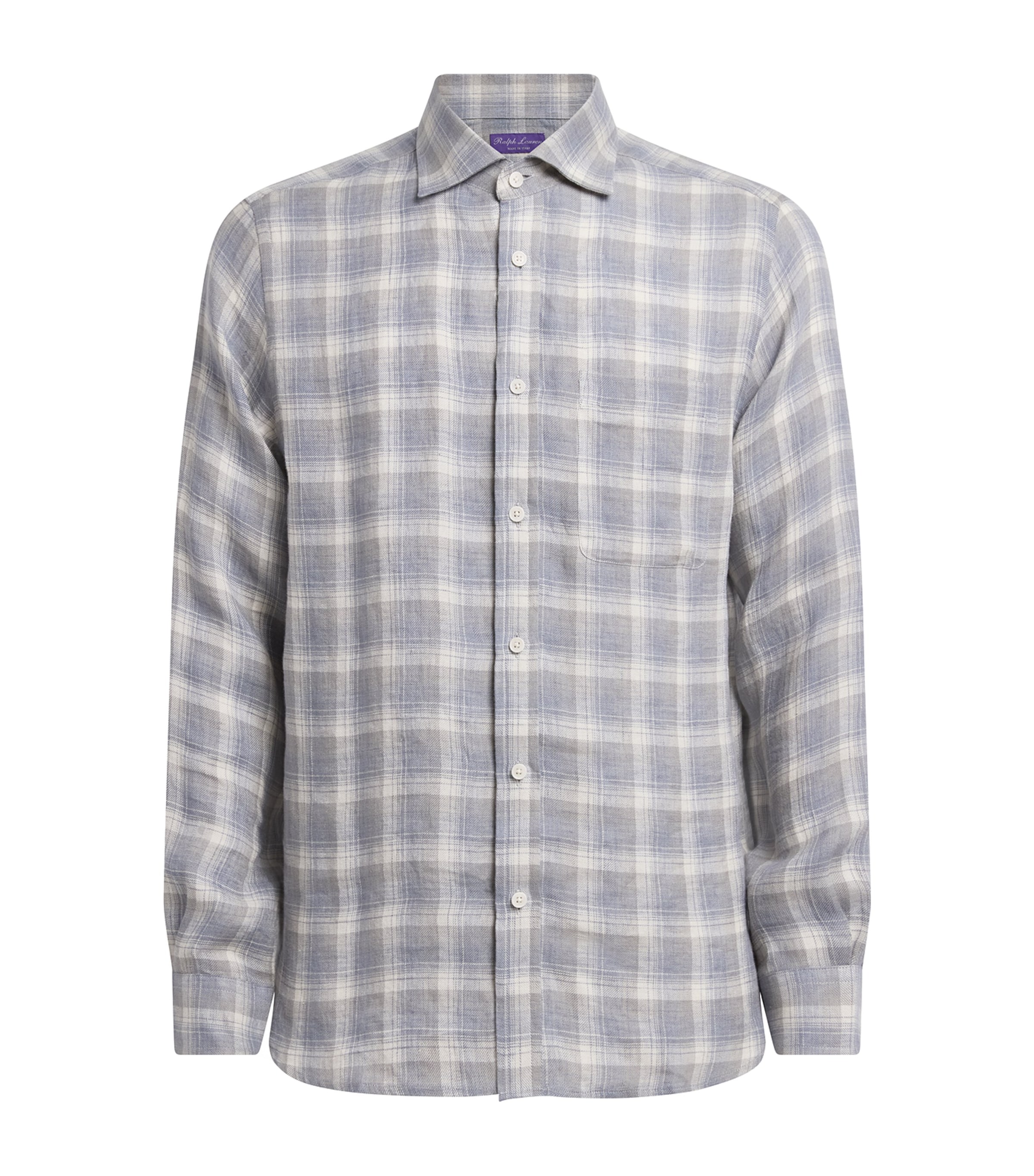 Ralph Lauren Purple Label Mens Linen Check Shirt Pearl Grey Image 1