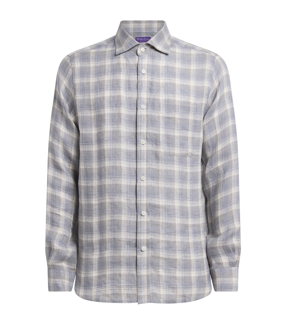 Ralph Lauren Purple Label Mens Linen Check Shirt Pearl Grey Image 1
