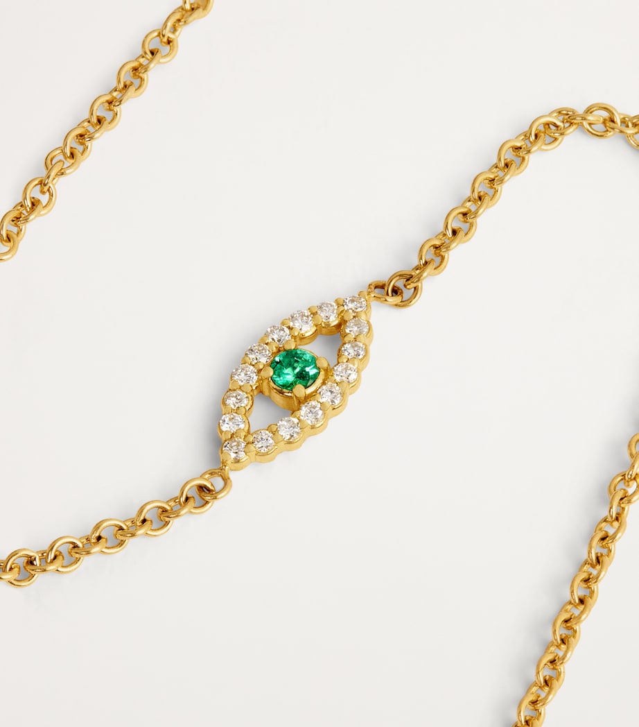 Jennifer Meyer Yellow Gold, Diamond and Emerald Evil Eye Bracelet Yellow Gold Image 4