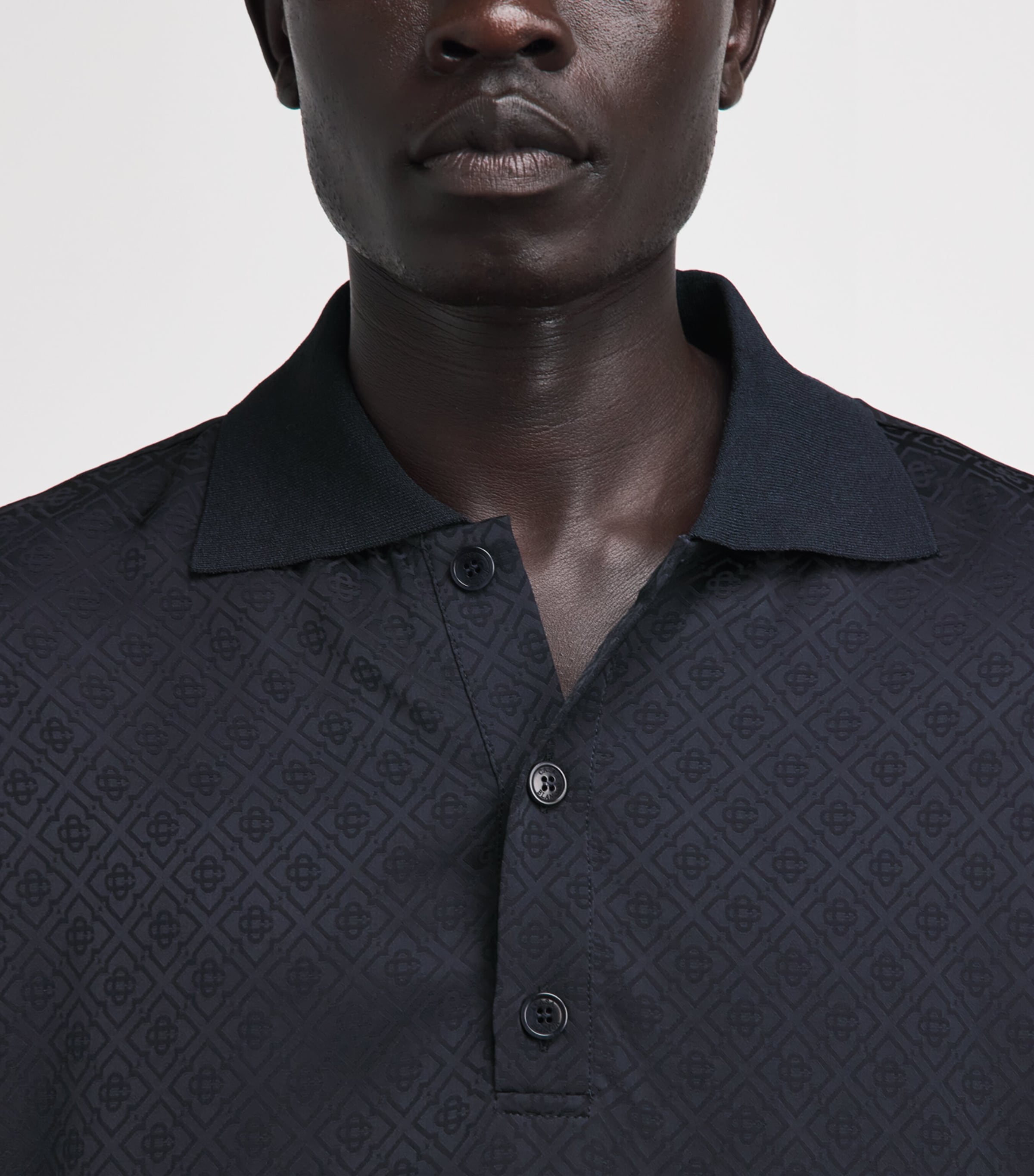 Casablanca Mens Monogram-Jacquard Polo Shirt Dark Navy Image 3