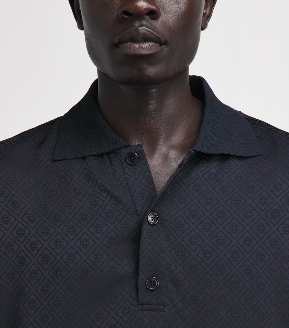 Casablanca Mens Monogram-Jacquard Polo Shirt Dark Navy Image 3
