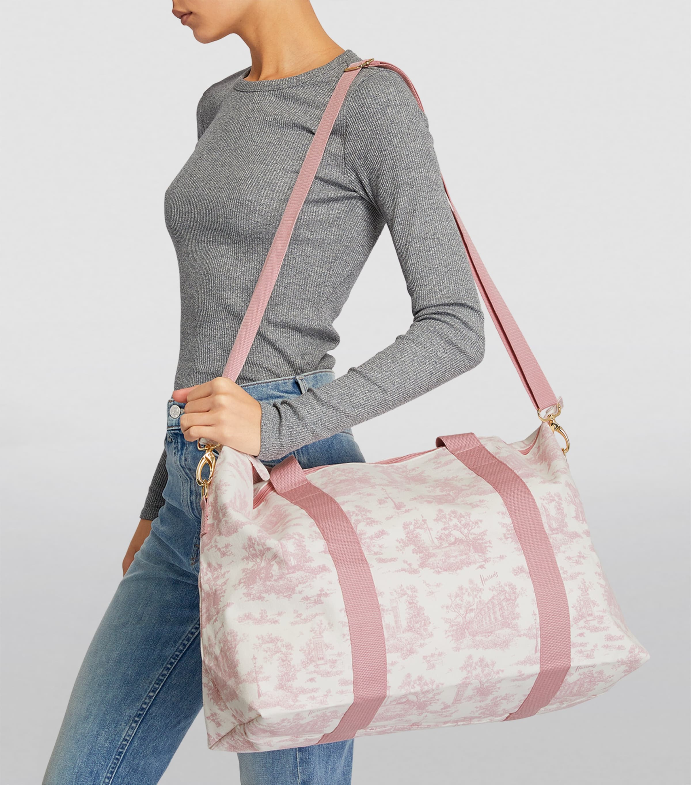 Harrods Pink Toile Foldable Overnight Bag | Harrods US