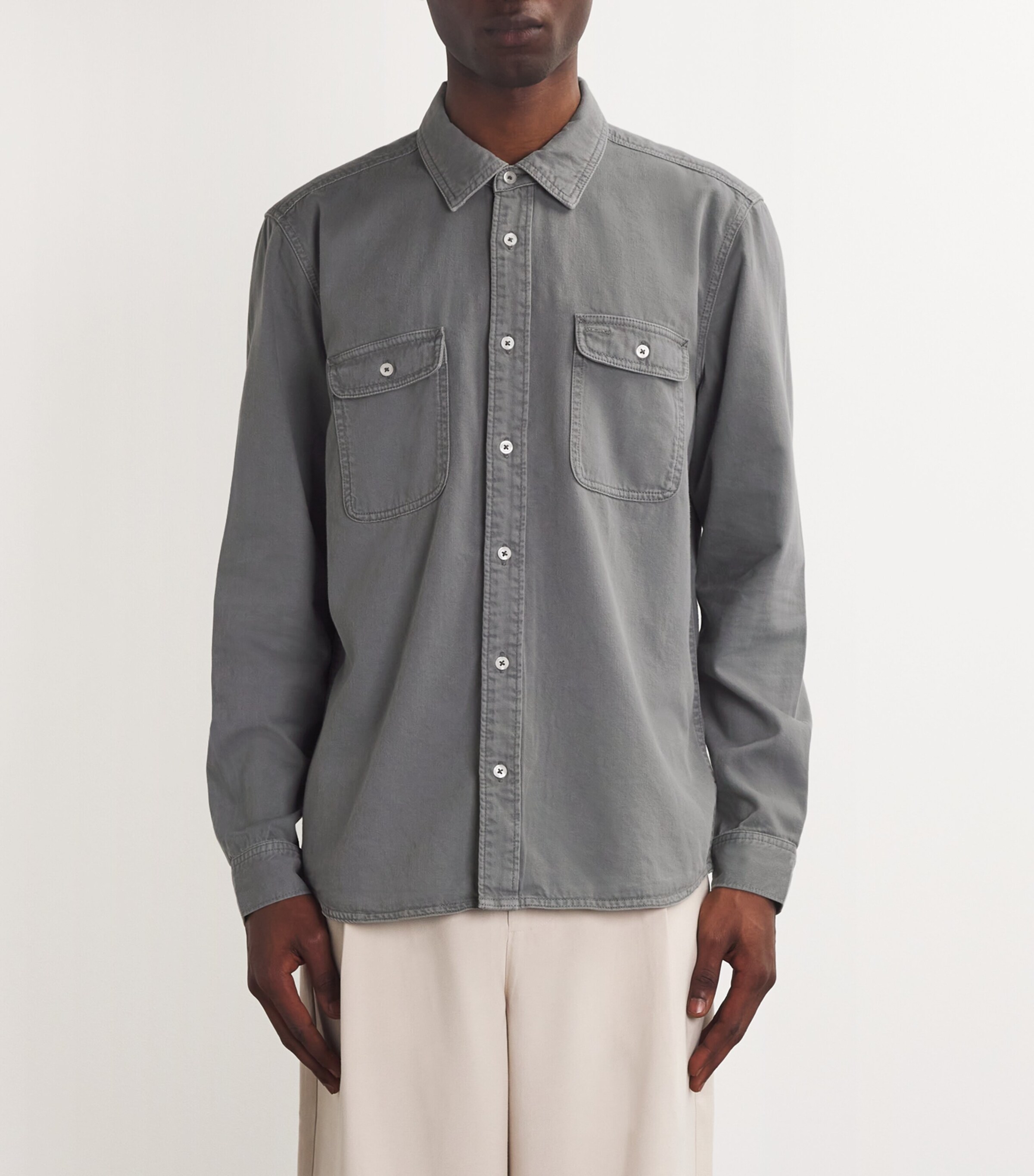 PAIGE Mens Denim Vintage Wash Shirt Vintage Mockingbird Image 3