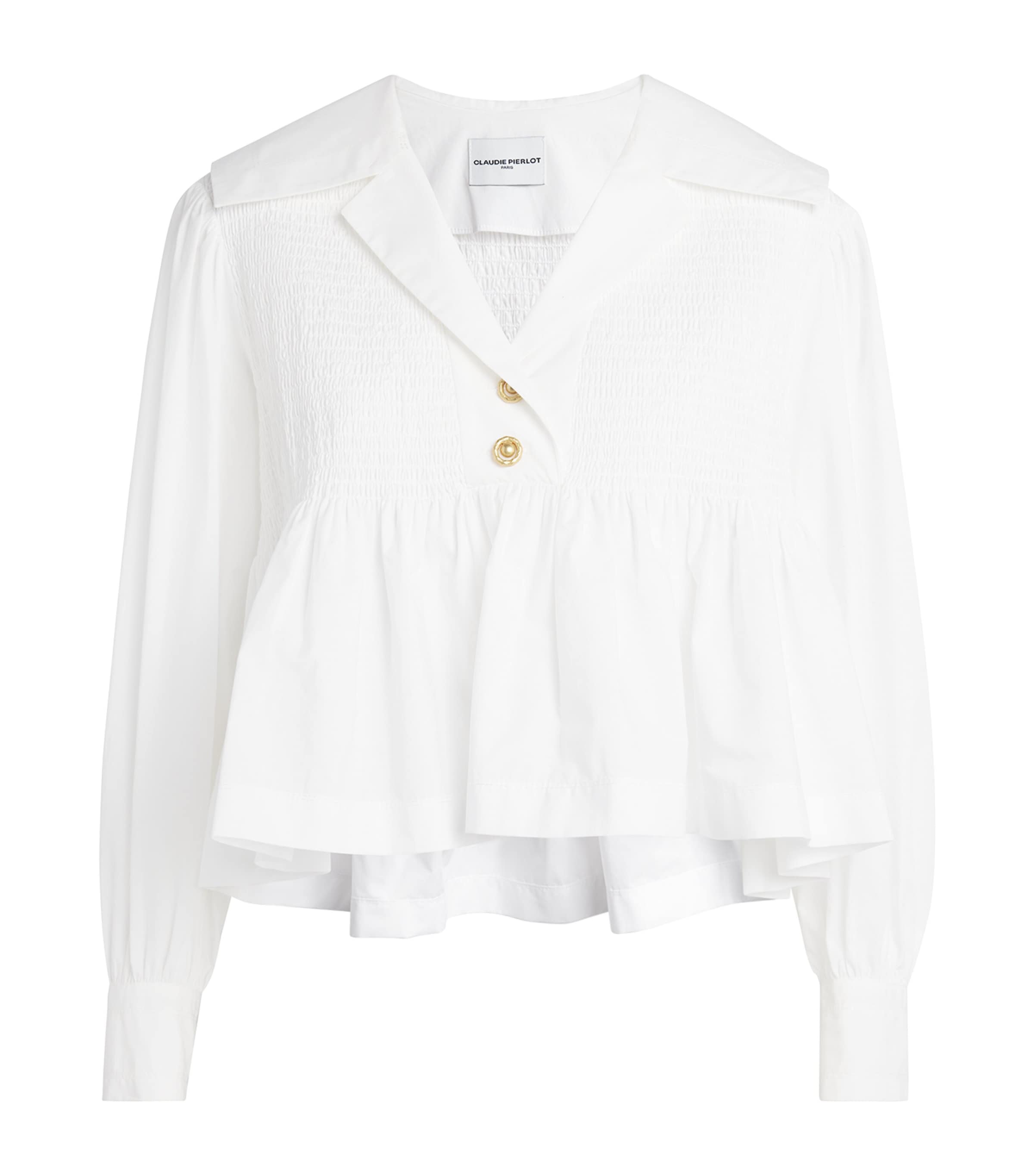 Claudie Pierlot Cotton Smocked Blouse In Neutral