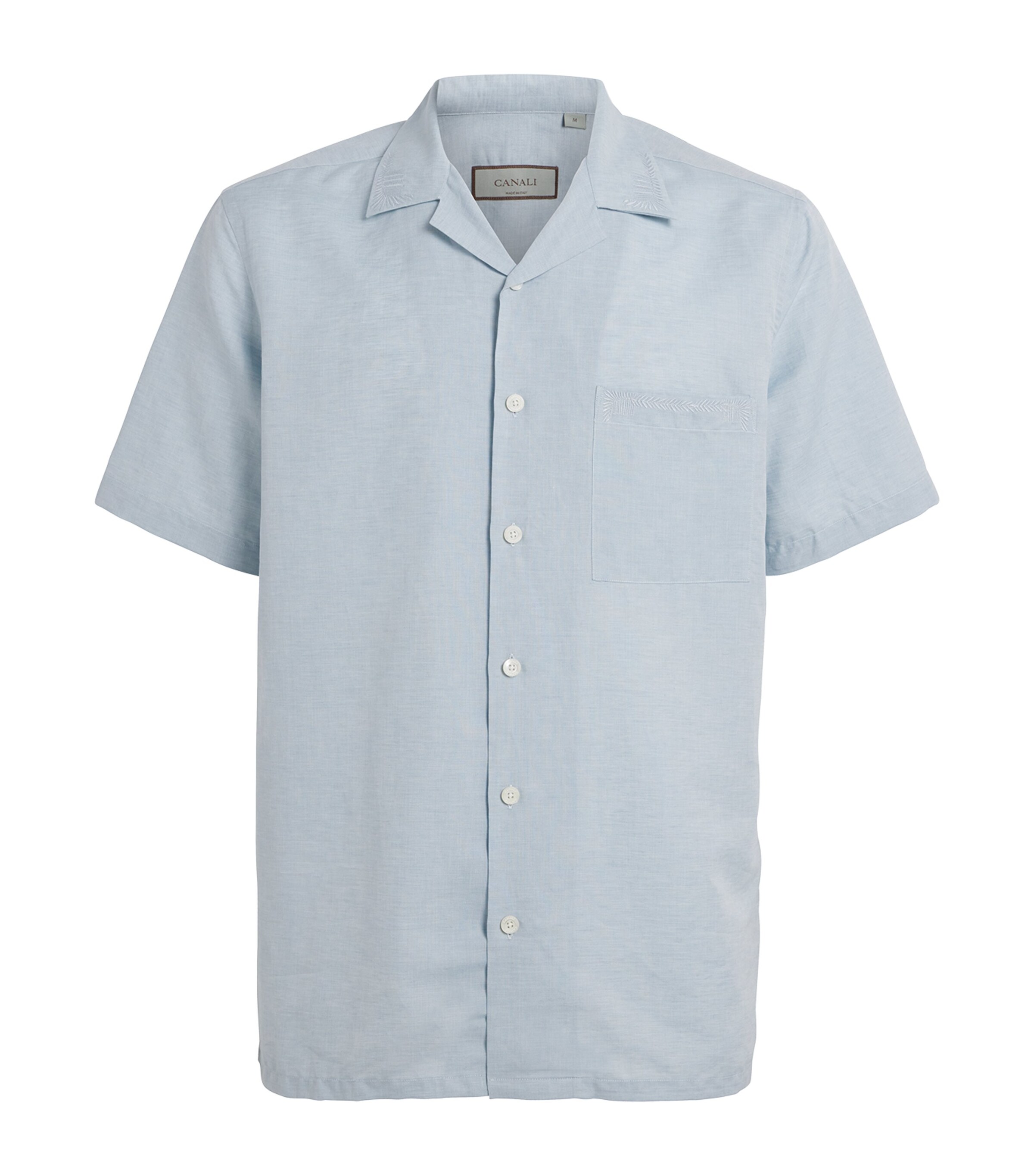 Canali Mens Linen-Cotton Embroidered Shirt Light Blue Image 1